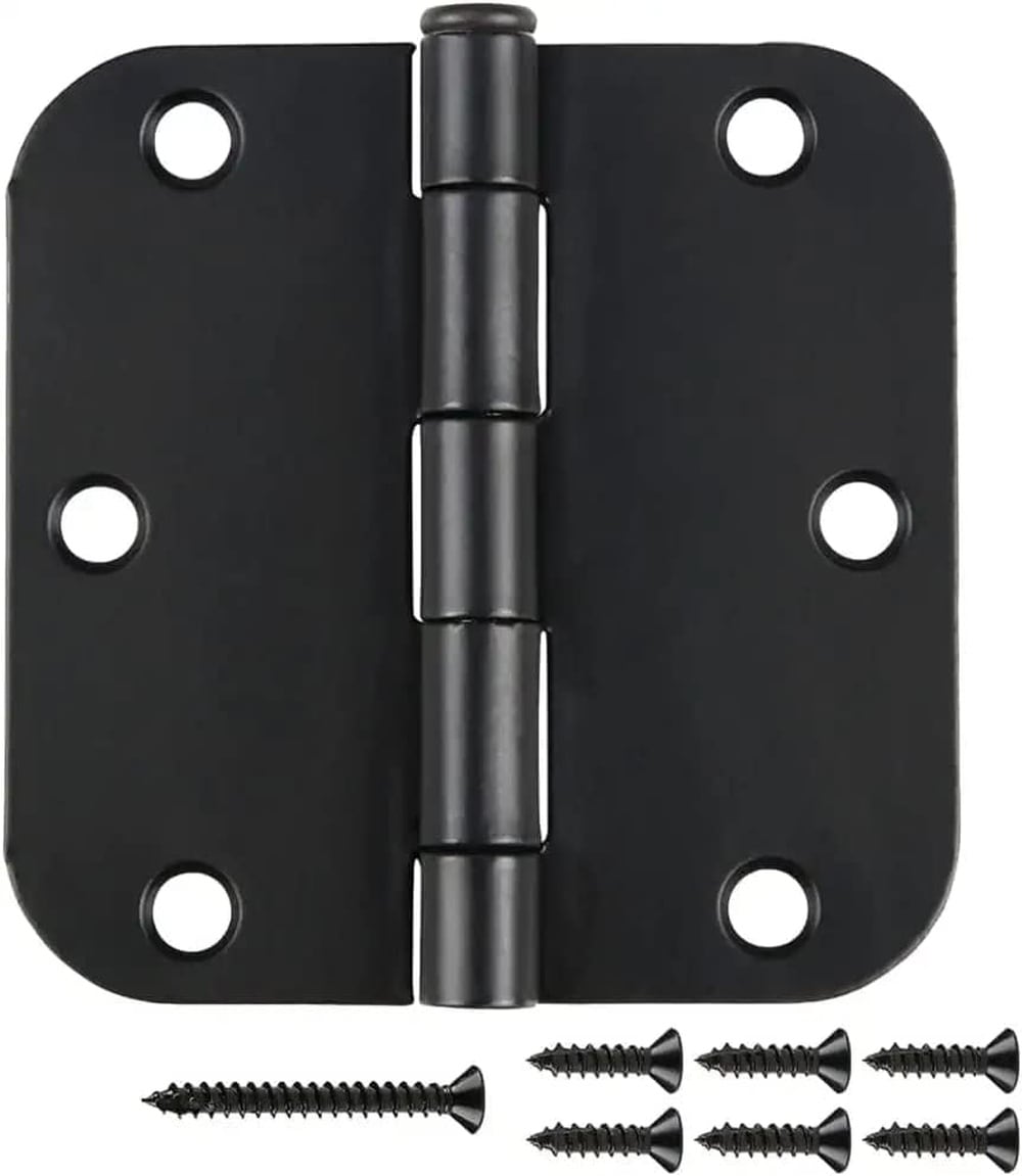 Misopily  6 Pack Matte Black Interior Door Hinges 3 5 x 3 5 Inch Rounded 5 8 Radius Corners Heavy Duty Mat Hinge Sturdy Flat Iron Construction