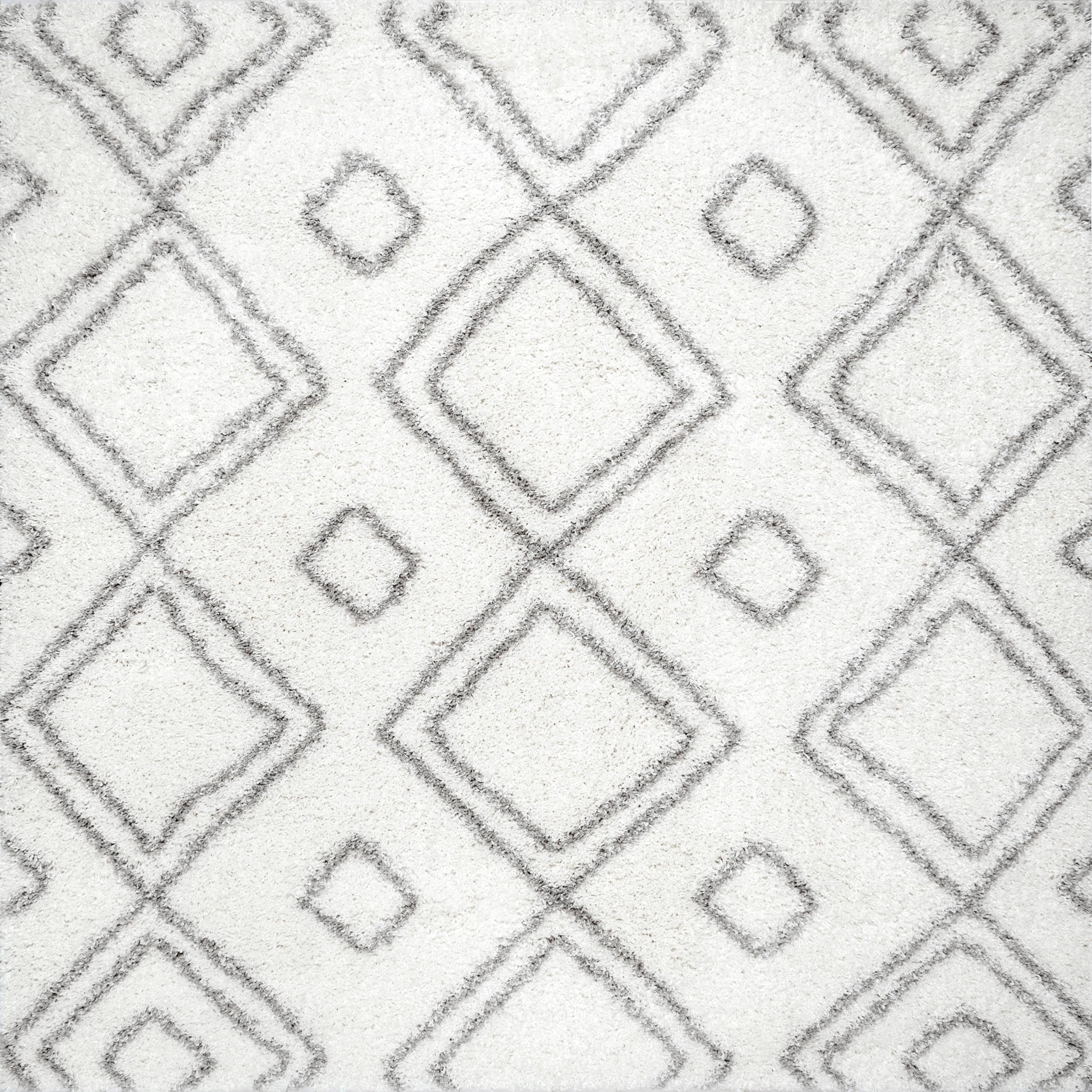 nuLOOM OZSG18A-S404 4 x 4 (ft) Loomed Polypropylene White Square Indoor Geometric Area rug