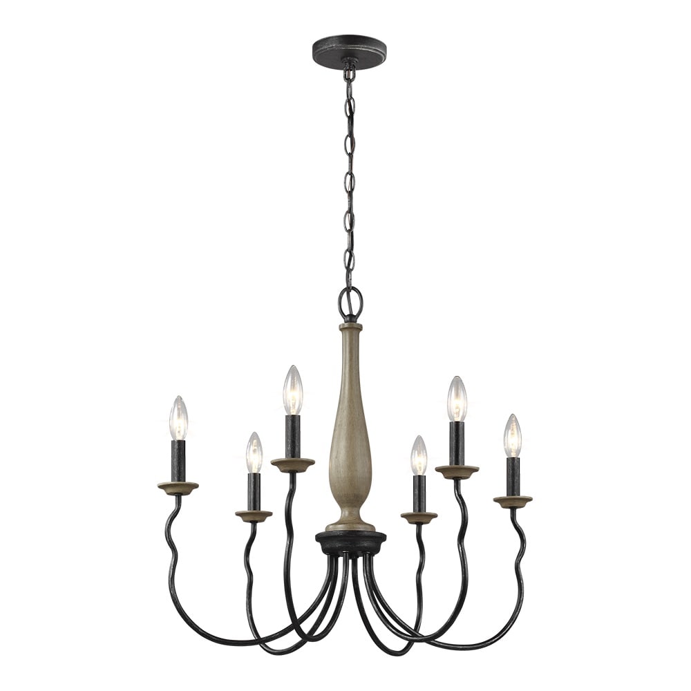 Generation Lighting 3115806-846 Simira 6-Light Weathered Gray Transitional Damp Rated Chandelier