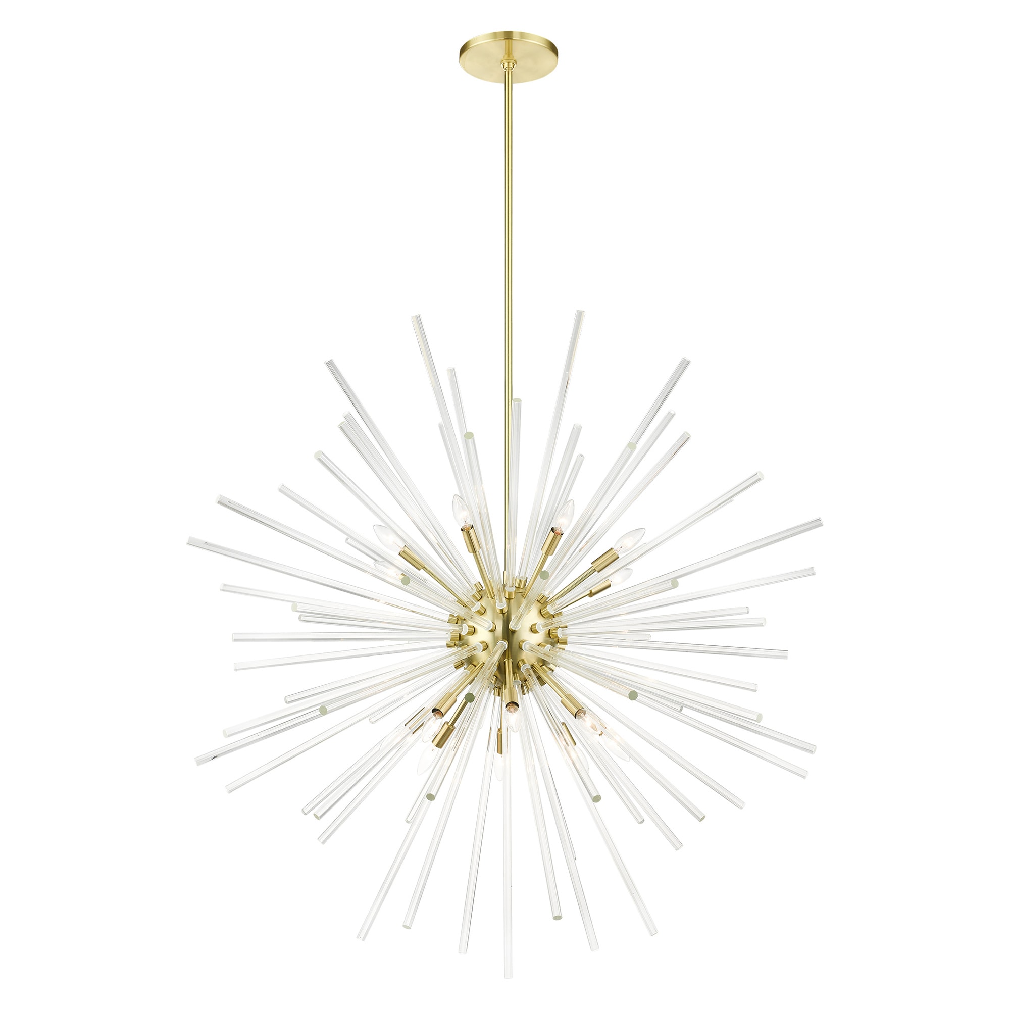 Satin Brass Elegance 16-Light Chandelier with Clear Crystal Rods