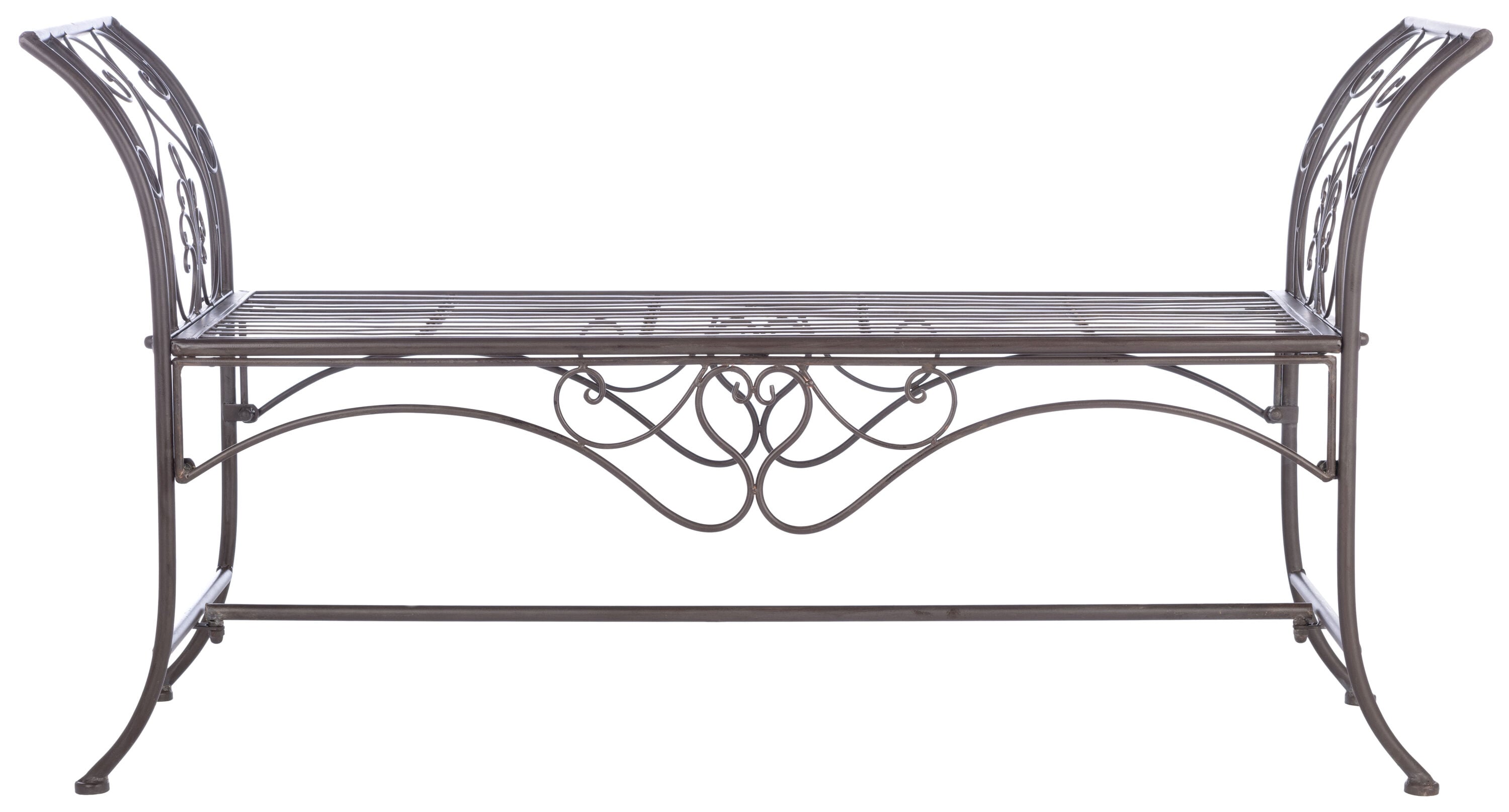 Victorian Elegance Rustic Brown Wrought Iron Outdoor Garden Bench