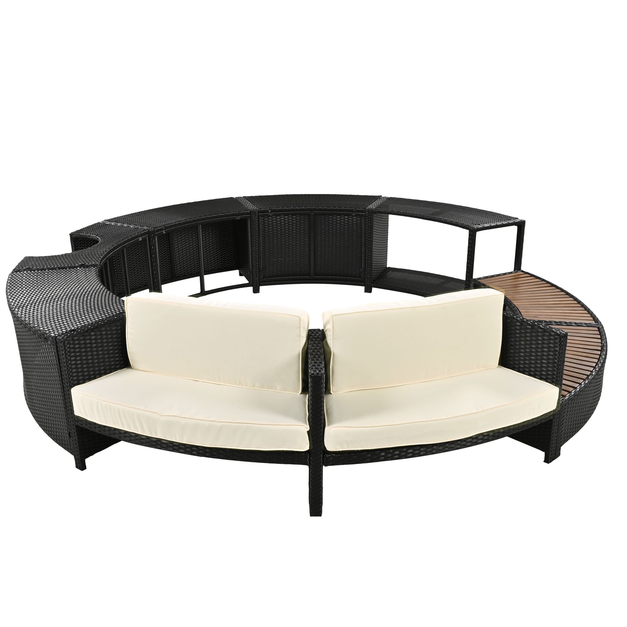ModernLuxe L-SZ000060AAA Spa Surround Spa Frame Patio Rattan Sofa Set Rattan Outdoor Sectional with Beige Cushions and Steel Frame