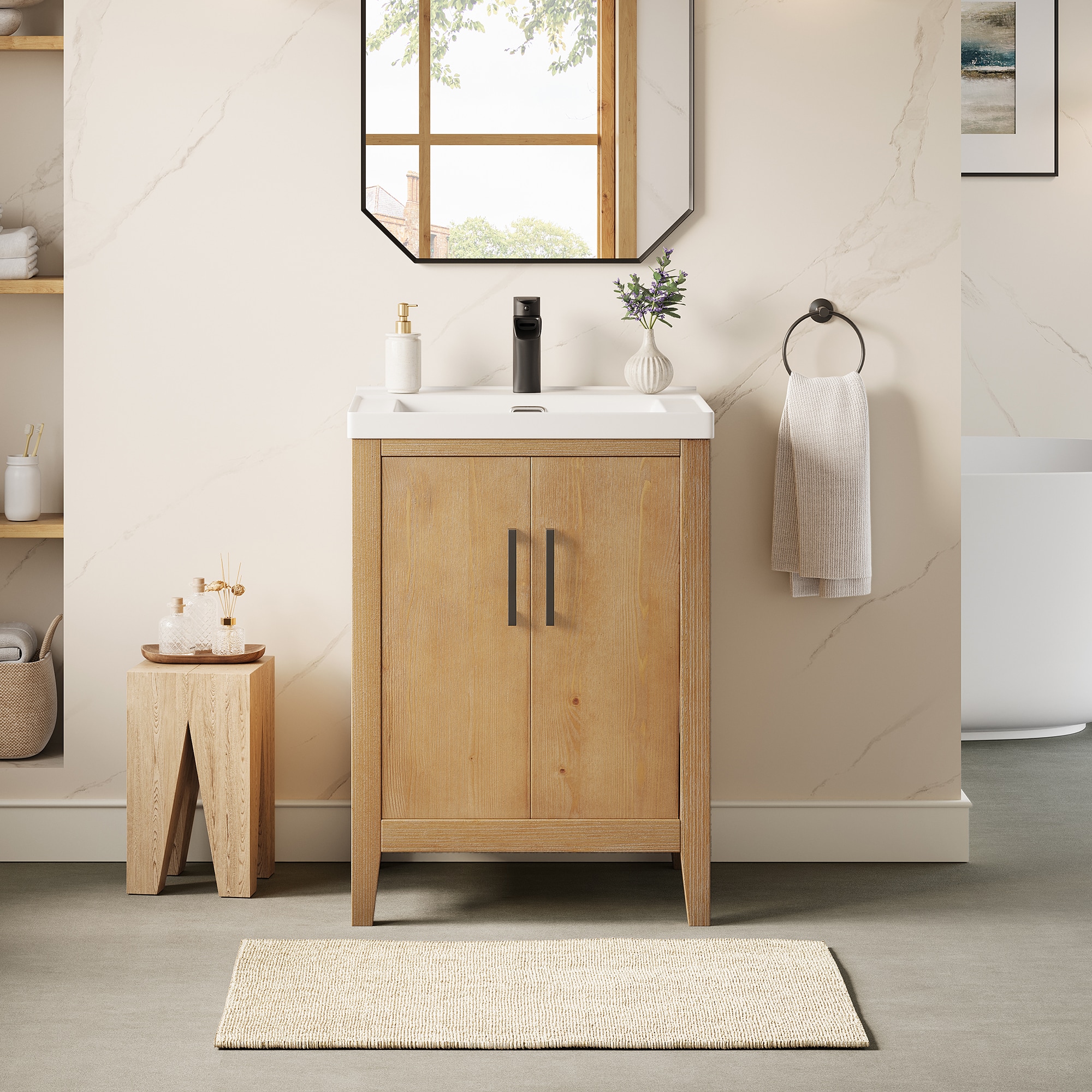 Altair 566024-WF-WH-NM Solara 24-in Weathered Fir Single Sink Bathroom Vanity with White Ceramic Top