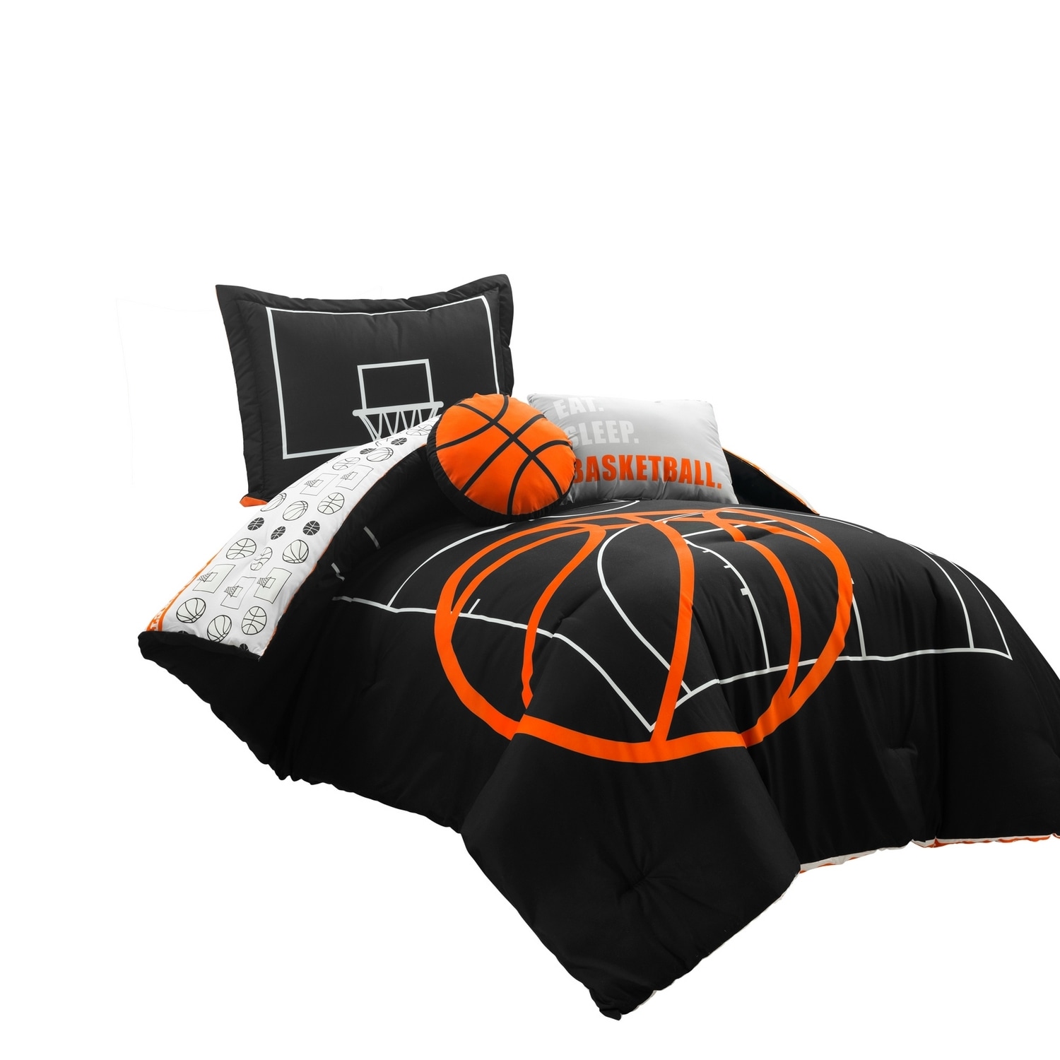 Twin Black and Orange Reversible Microfiber Basketball Comforter