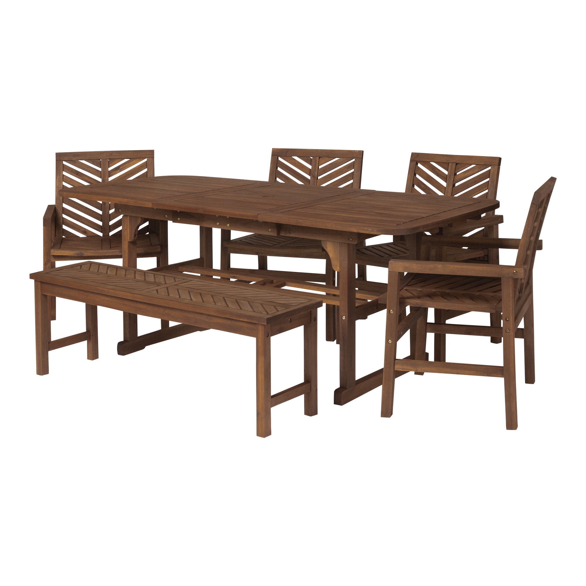 Walker Edison Furniture Company AZWHUD7CG Modern Outdoor Wood Patio Furniture Set Loveseat Chairs and Ottoman Side Table All Weather Backyard Conversation Garden Poolside Balcony Brown 