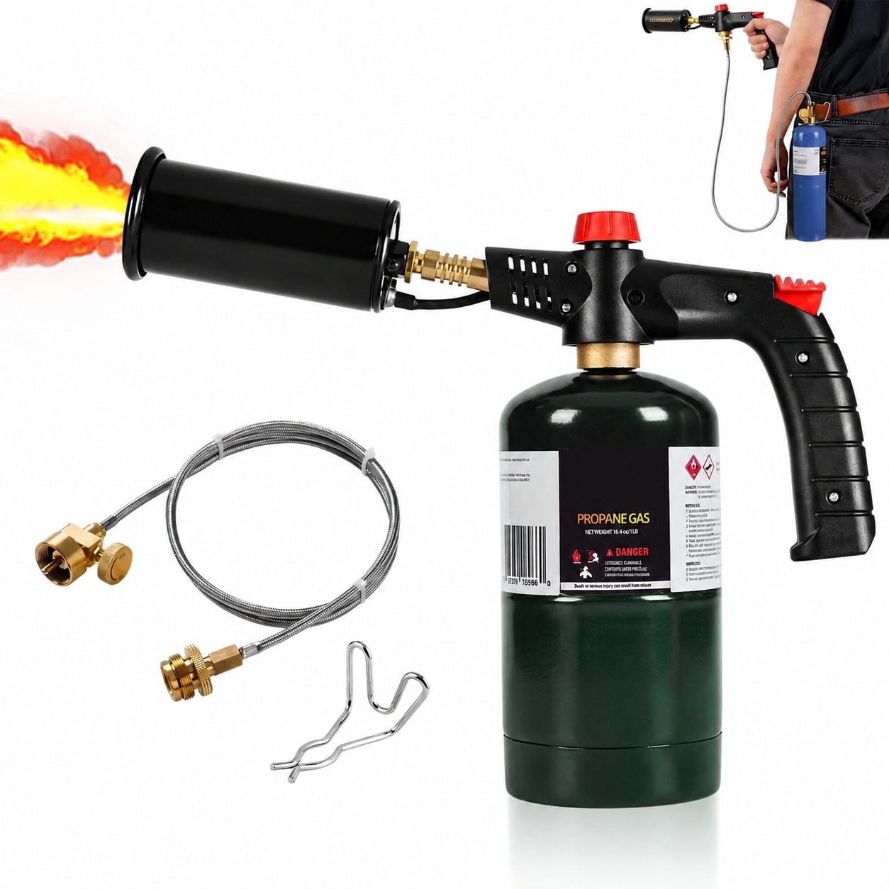 JVFCXXV -  Powerful Grill Torch Charcoal Lighter with Stainless Steel Hose and Hook for Sous Vide...