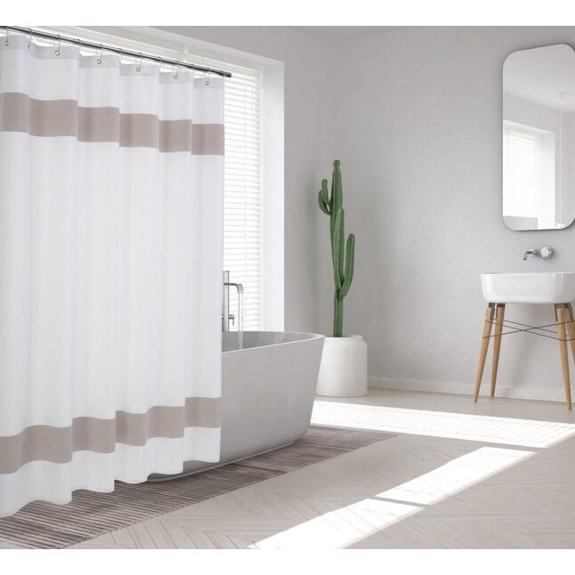 Cotton Beige Solid Shower Curtain, Grey White And Beige Shower Curtain