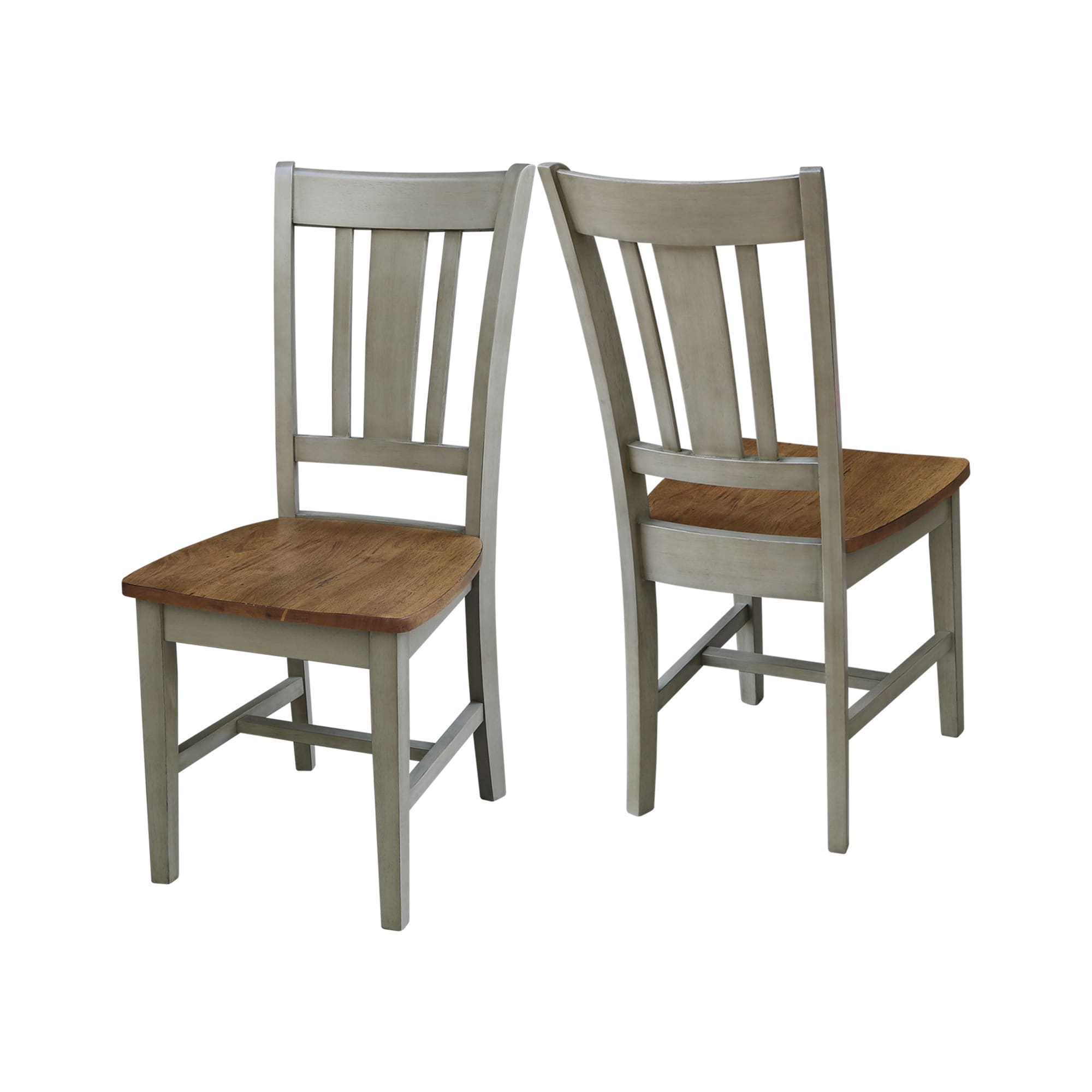 Distressed Hickory and Stone High Back Wood Dining Chairs
