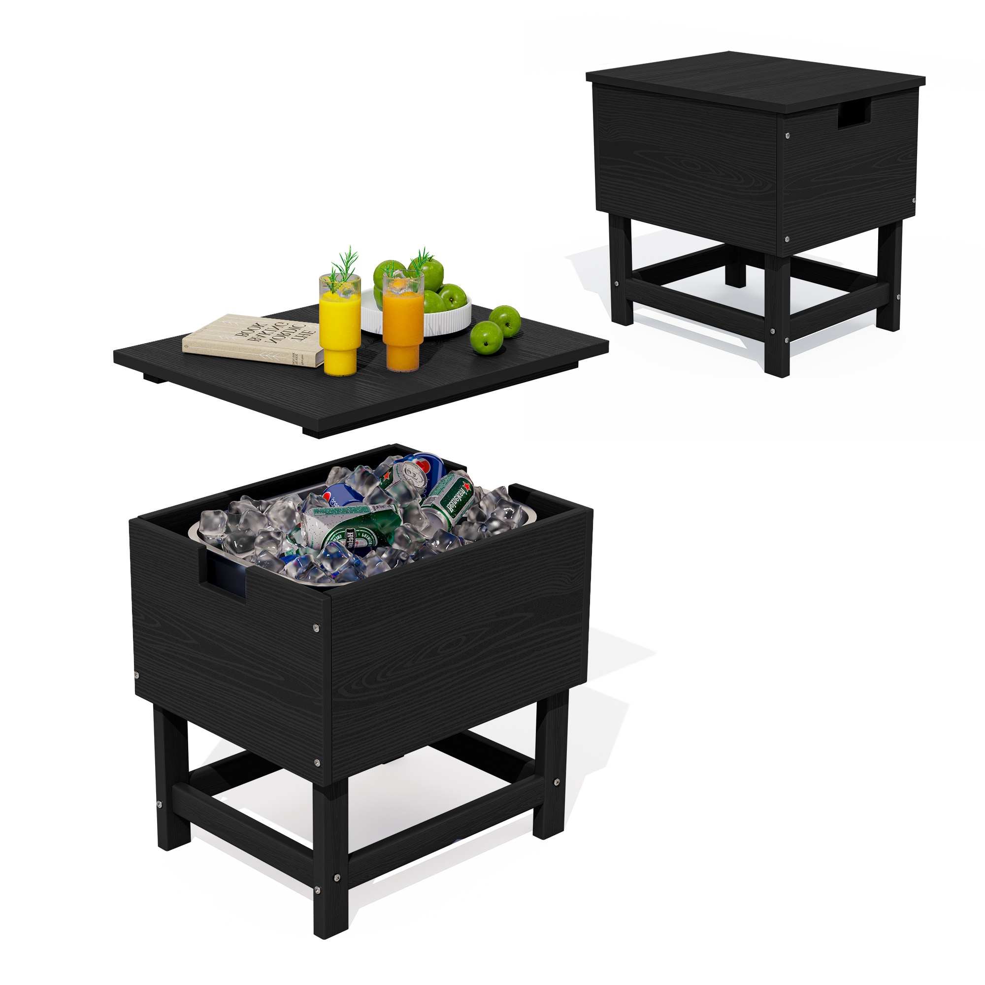 VOUA Outdoor Side Table with Built-in Stainless Steel Bowl 5 Gallon(s) Black Insulated Beverage cooler #JSTY-BK