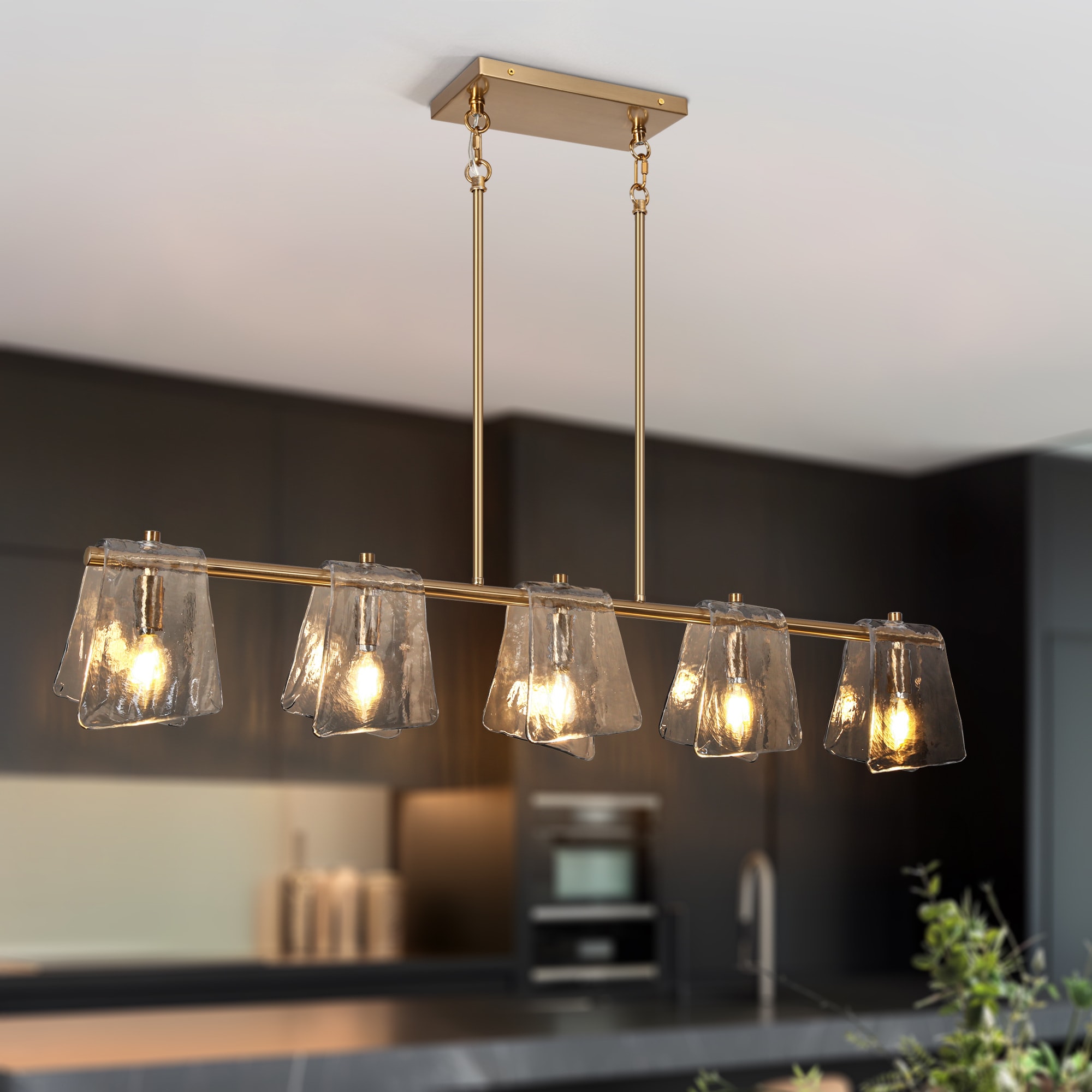 41.5" Gold and Smoky Gray Glass Linear Chandelier