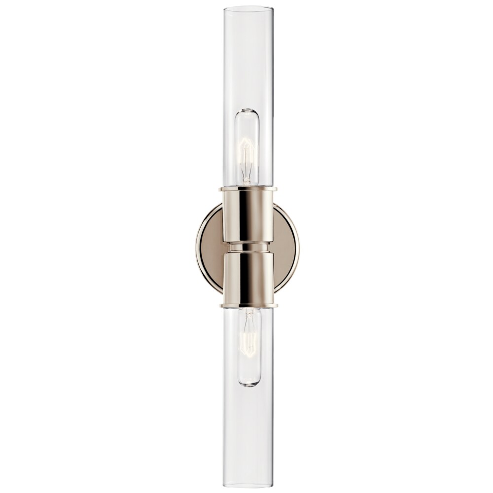 Aviv Polished Nickel 2-Light Wall Sconce with Clear Glass Shades