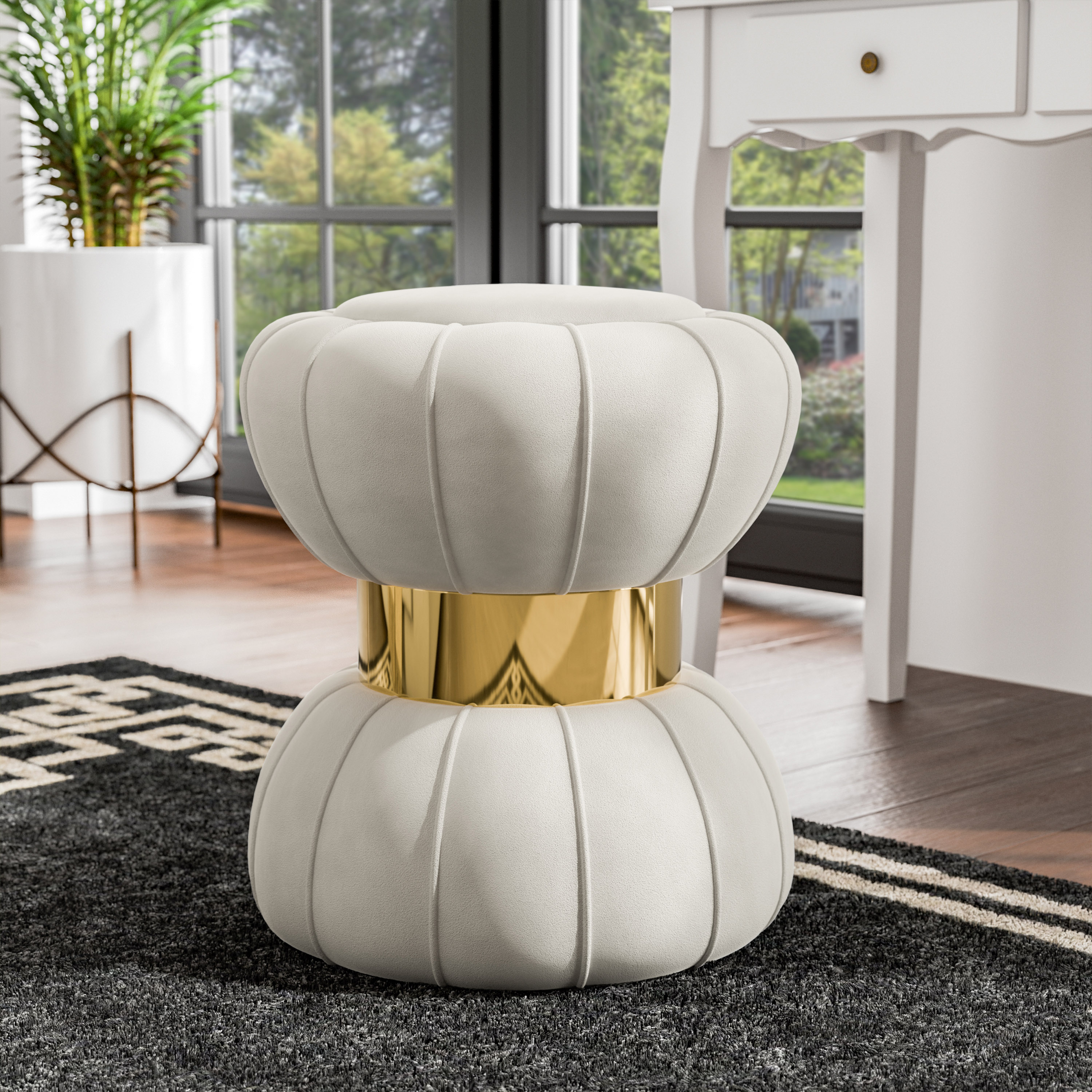 Furniture of America - Kerri Modern White Velvet Round Ottoman