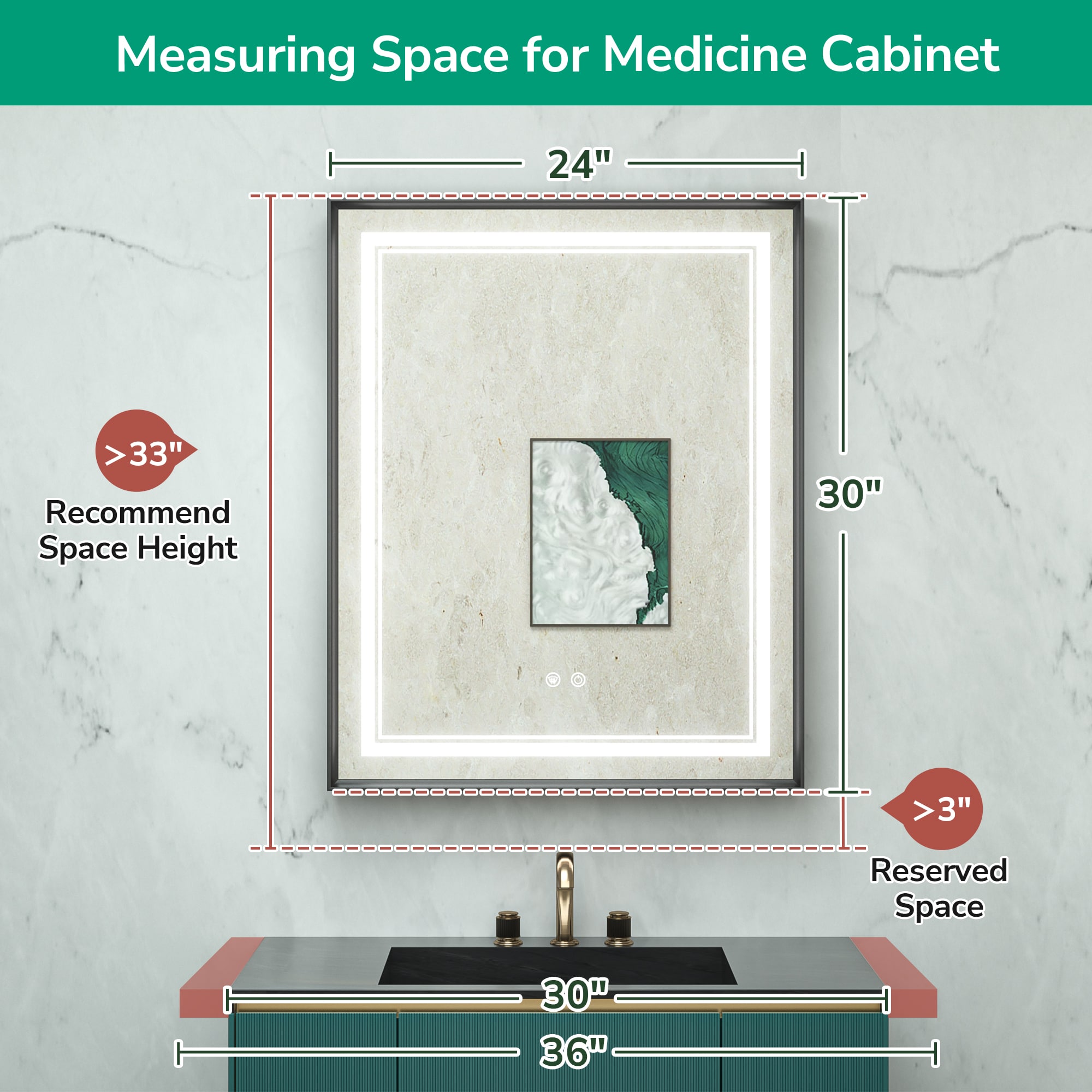 Keonjinn LW-JSKJG-FXZG-6176BK Bathroom-Medicine-Cabinets - View #2