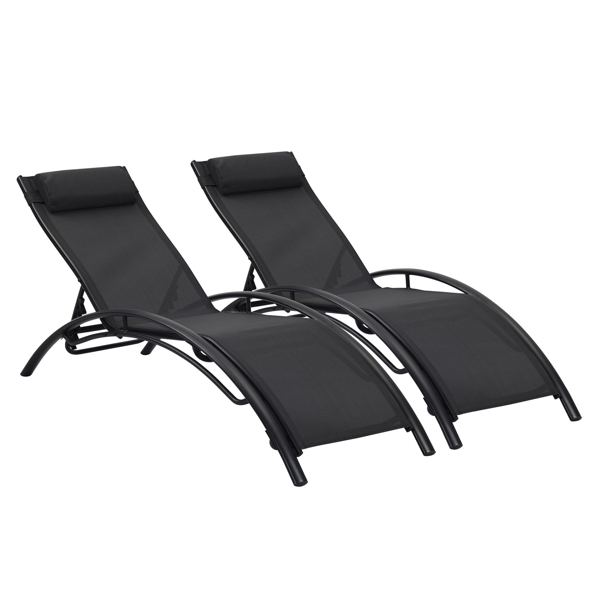Maocao Hoom JLHPUD8V Set of 2 Stackable Black Aluminum Frame Stationary Chaise Lounge Chair with Black Cushioned Seat