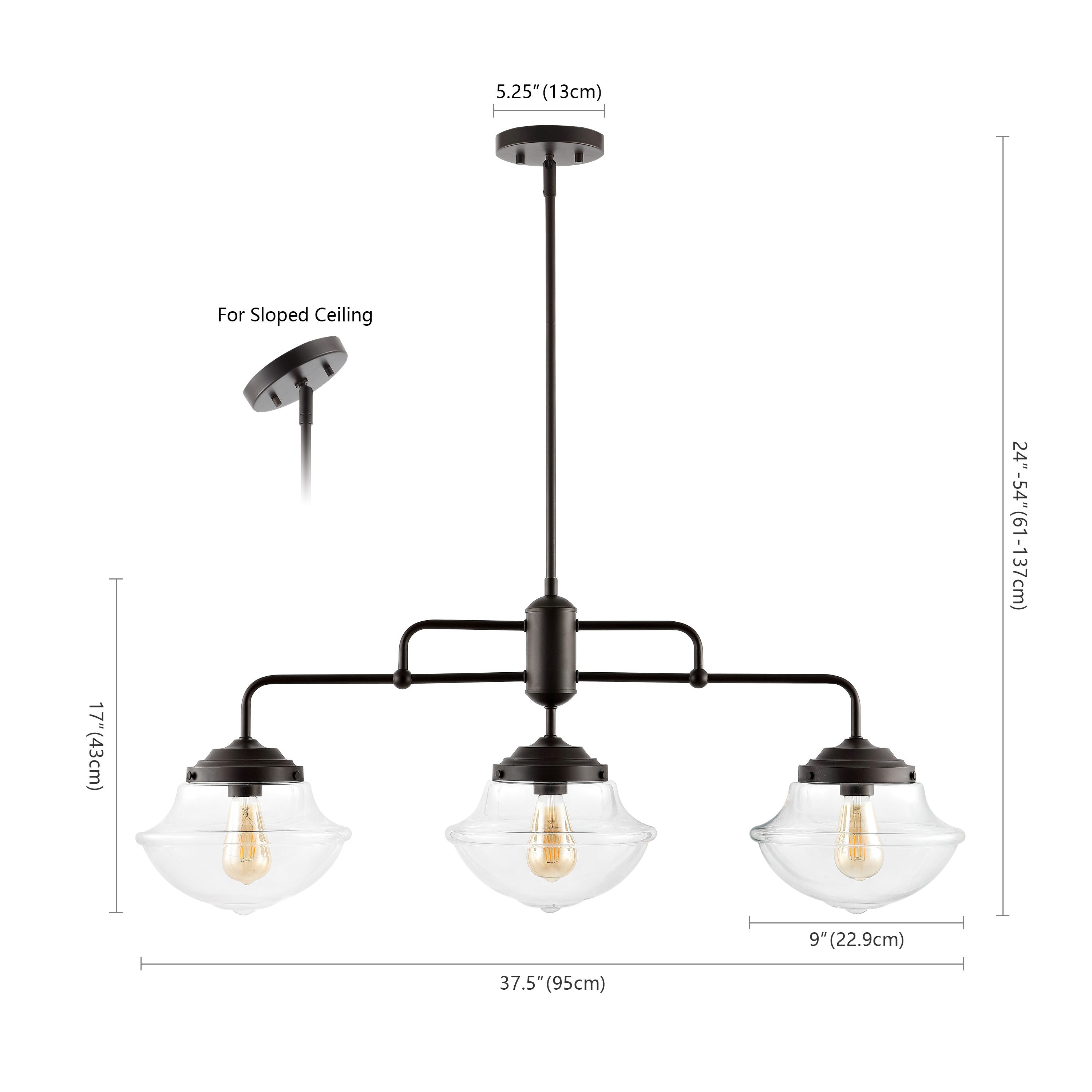 Avery 37.5" Oil-Rubbed Bronze 3-Light Industrial Rustic LED Linear Pendant