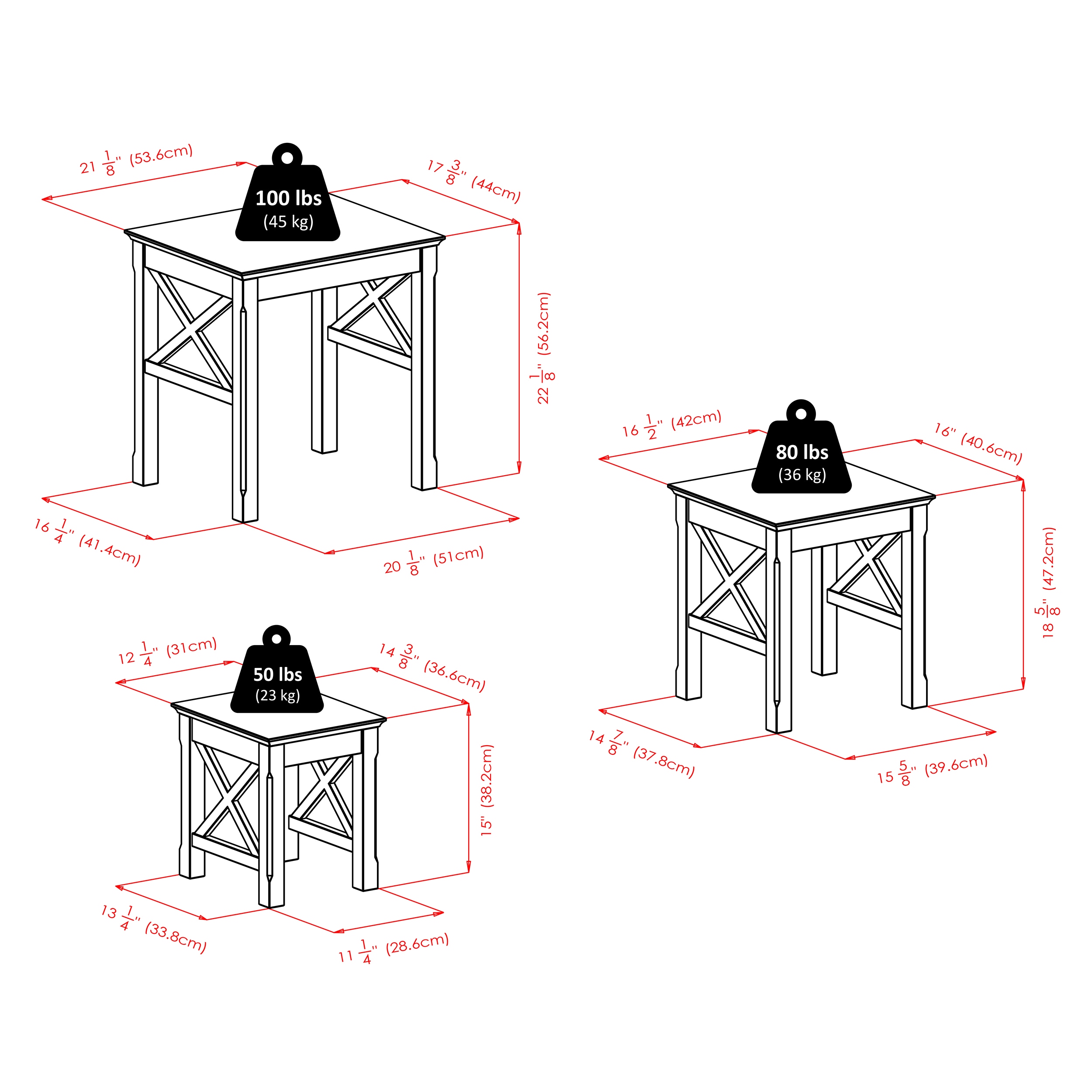 Cappuccino Wood 3-Piece Rectangular Nesting Tables