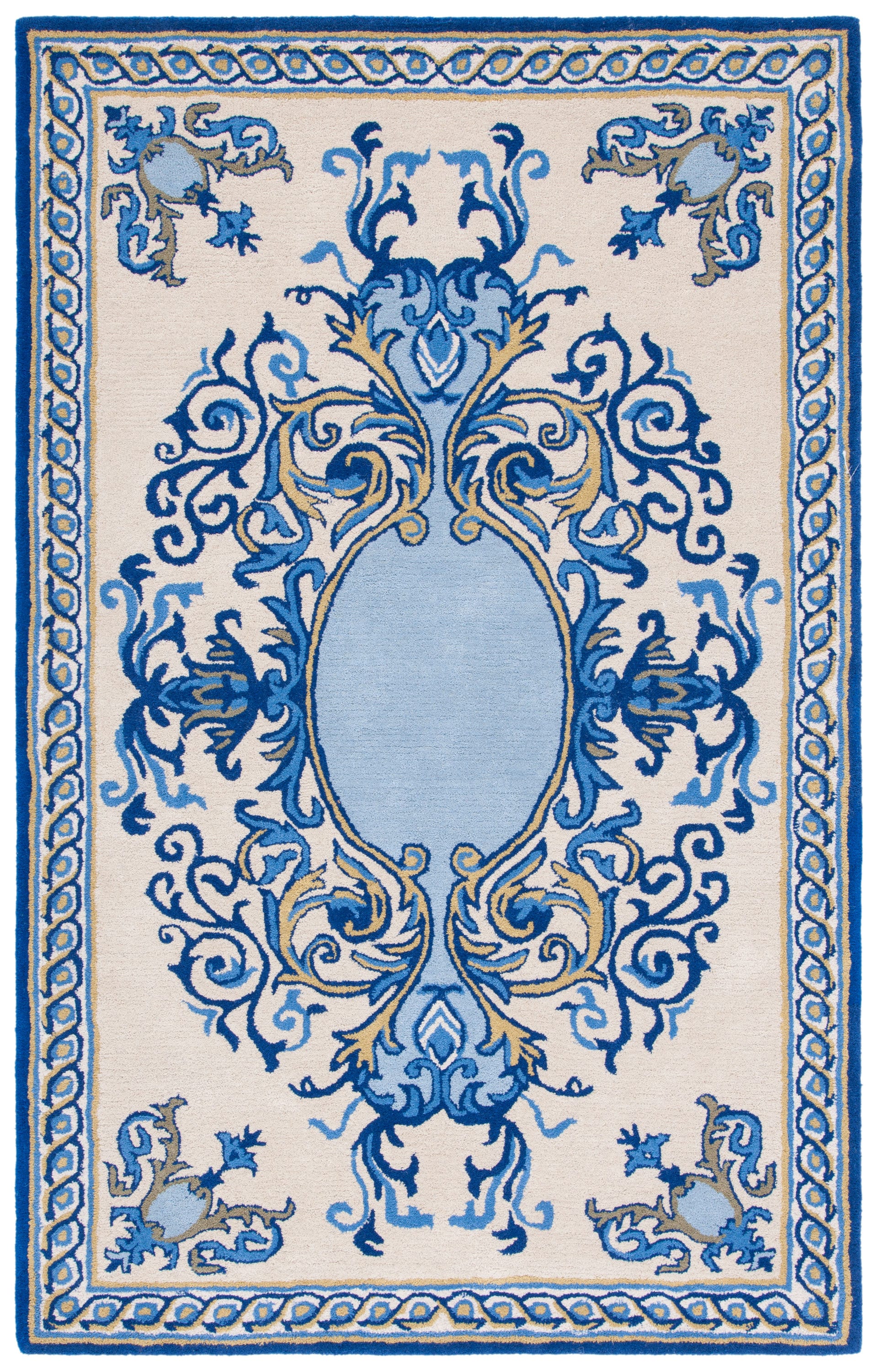 Empire Blue and Ivory Hand-Tufted Wool Area Rug
