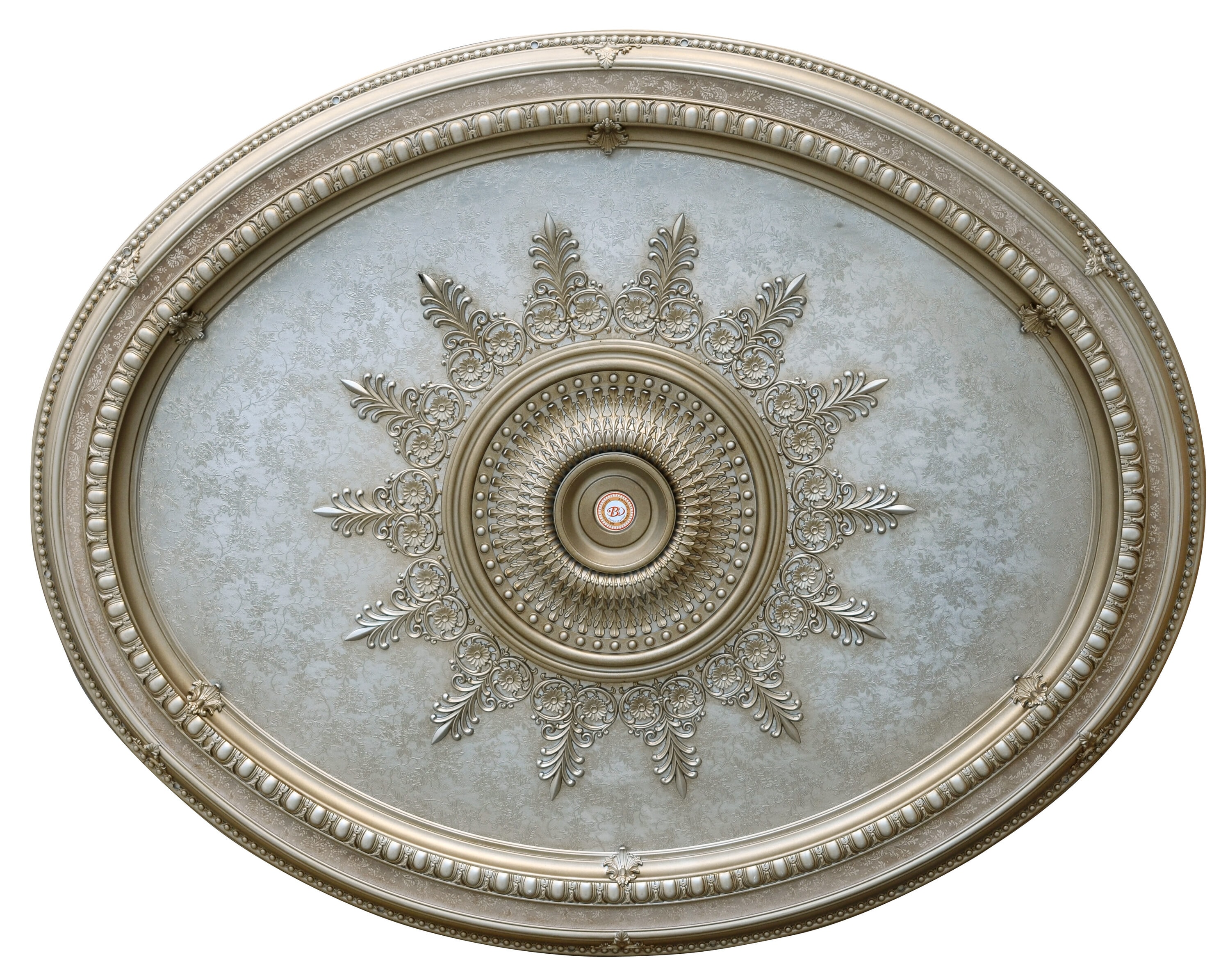 Champagne Silver Large Oval Ceiling Medallion 79 Inches