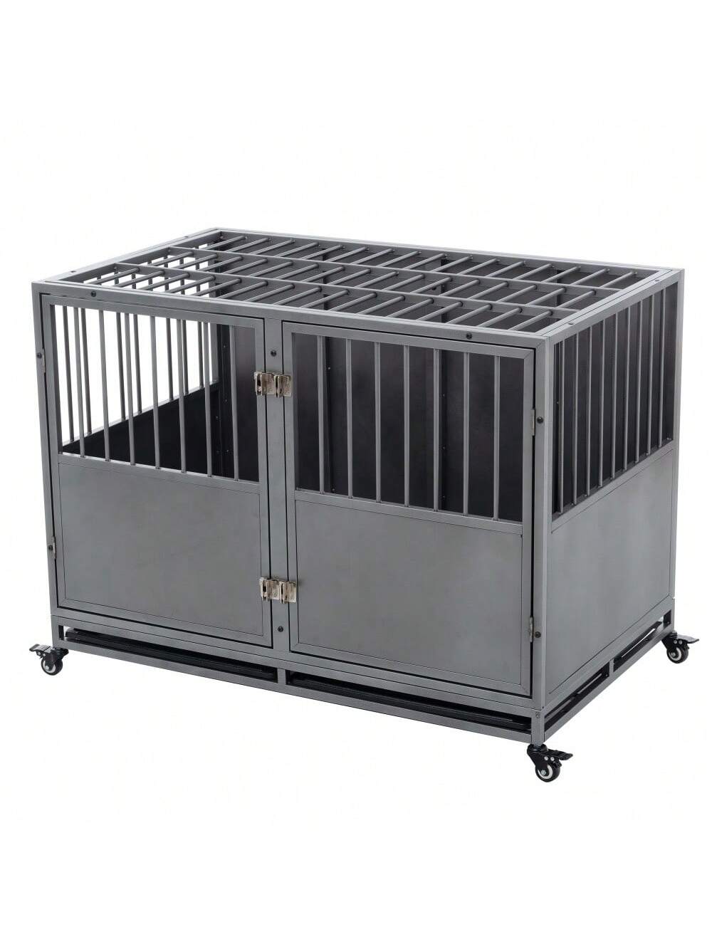 Image showcasing Qeetex 48Inch Dog Crates.Heavy-Duty Dog Crate With Double Door Wheels ...