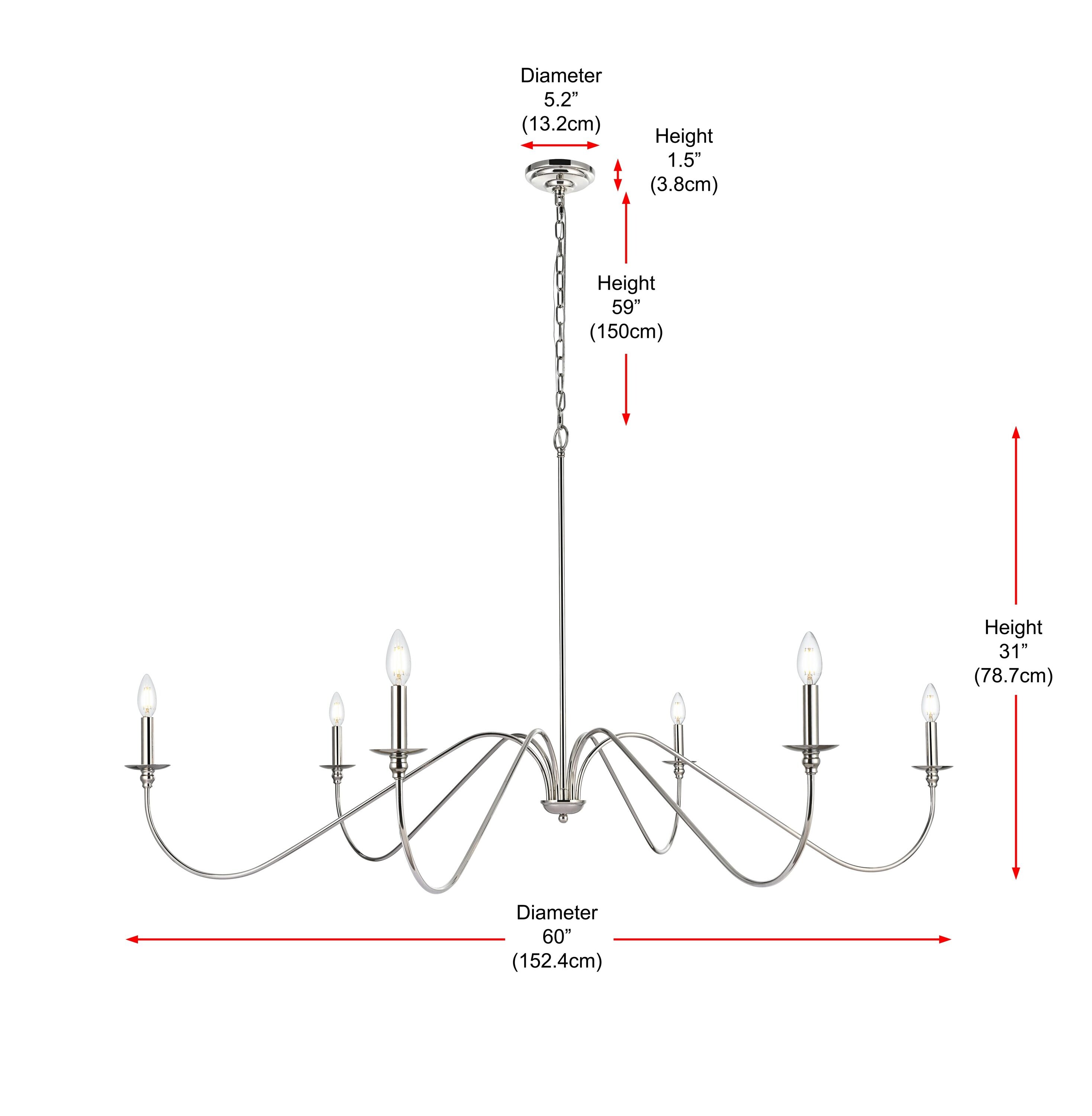 Polished Nickel 60" 6-Light Candle Chandelier