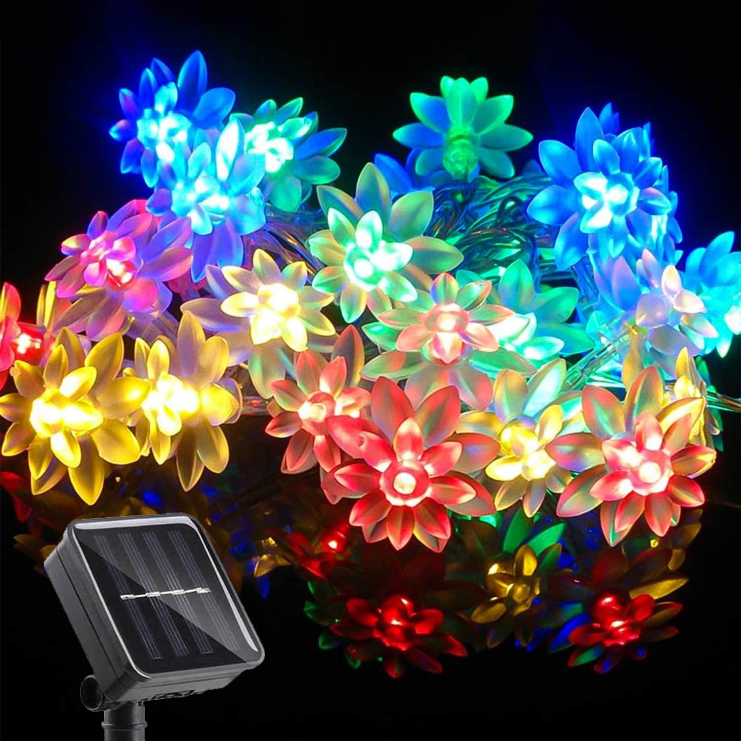 Oyezvary  Solar Flower String Lights Outdoor Waterproof 50 pcs LED Multi Colored Decorative Lights for Garden Fence Patio Yard Tree Lawn Party