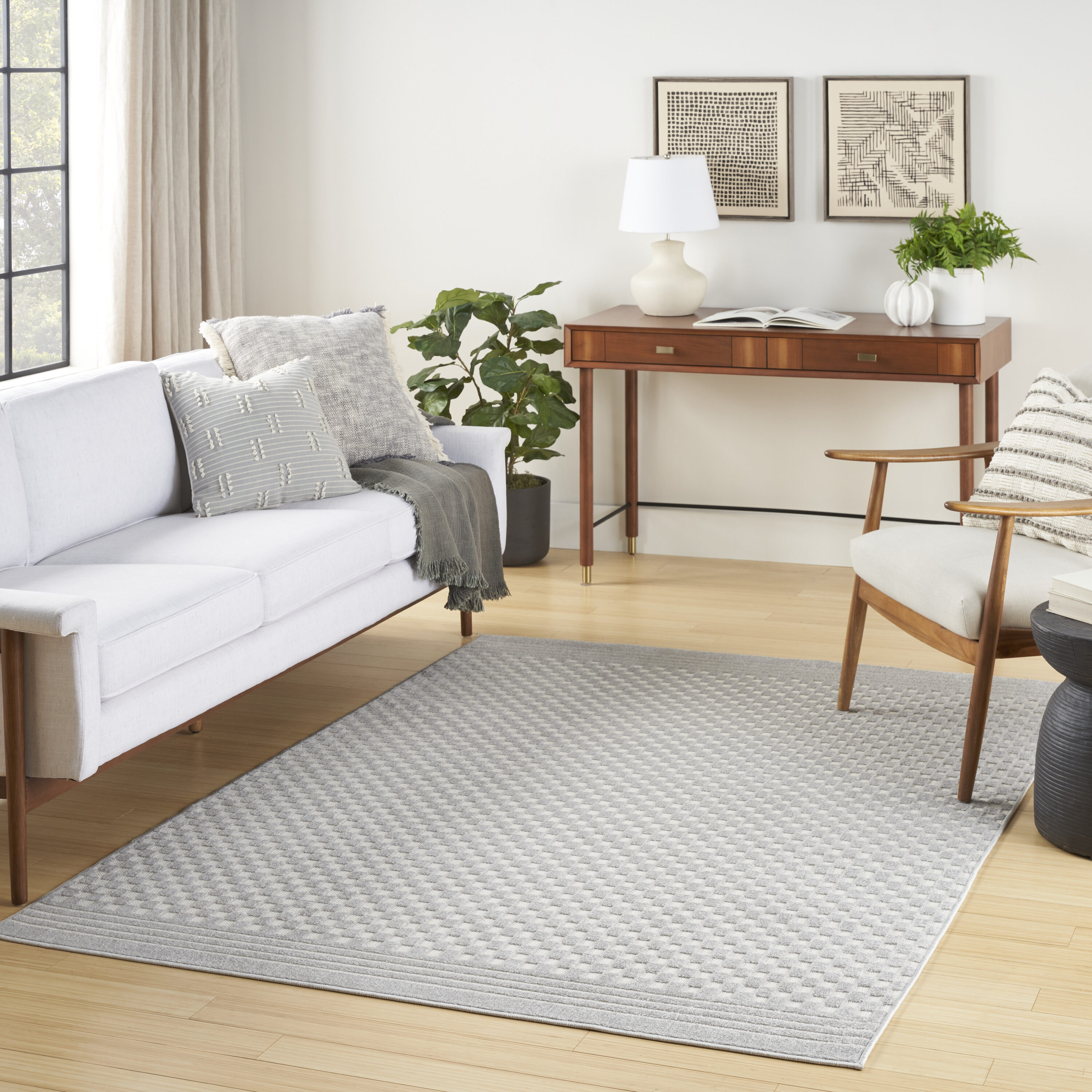 Nourison Home 099446983770 Casual 7 x 9 (ft) Polypropylene Light Grey Rectangular Indoor Geometric Area rug