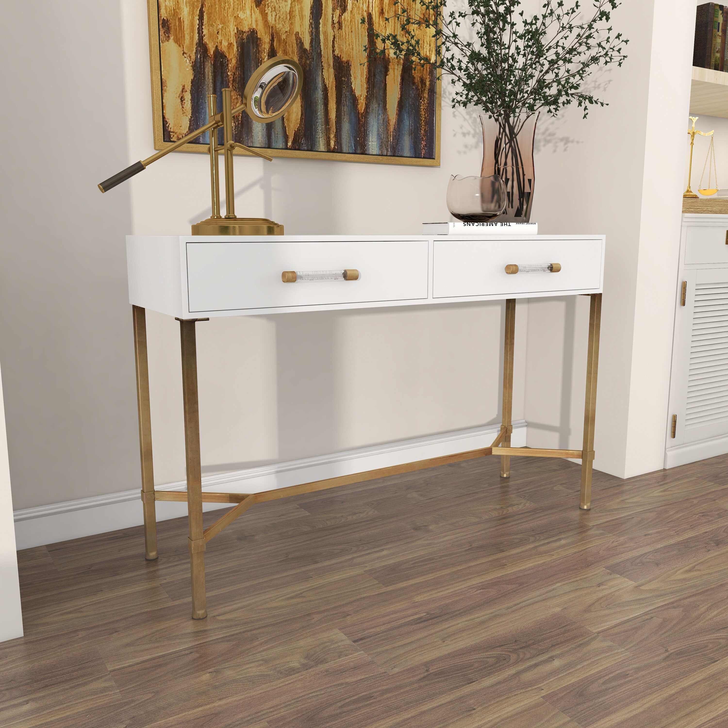 Grayson Lane Glam White 2 Drawers Console Table in the Console Tables ...