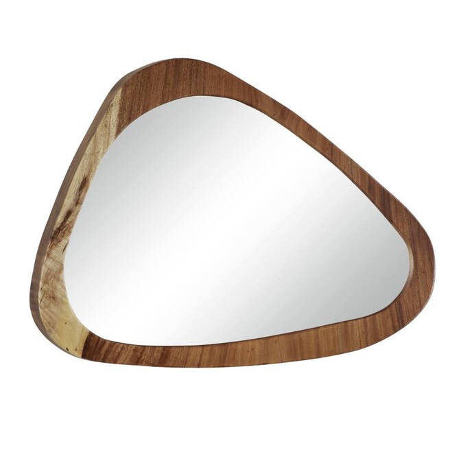 W Oval Brown Framed Wall Mirror, Mid Century Asymmetrical Acorn Wood Wall Mirror