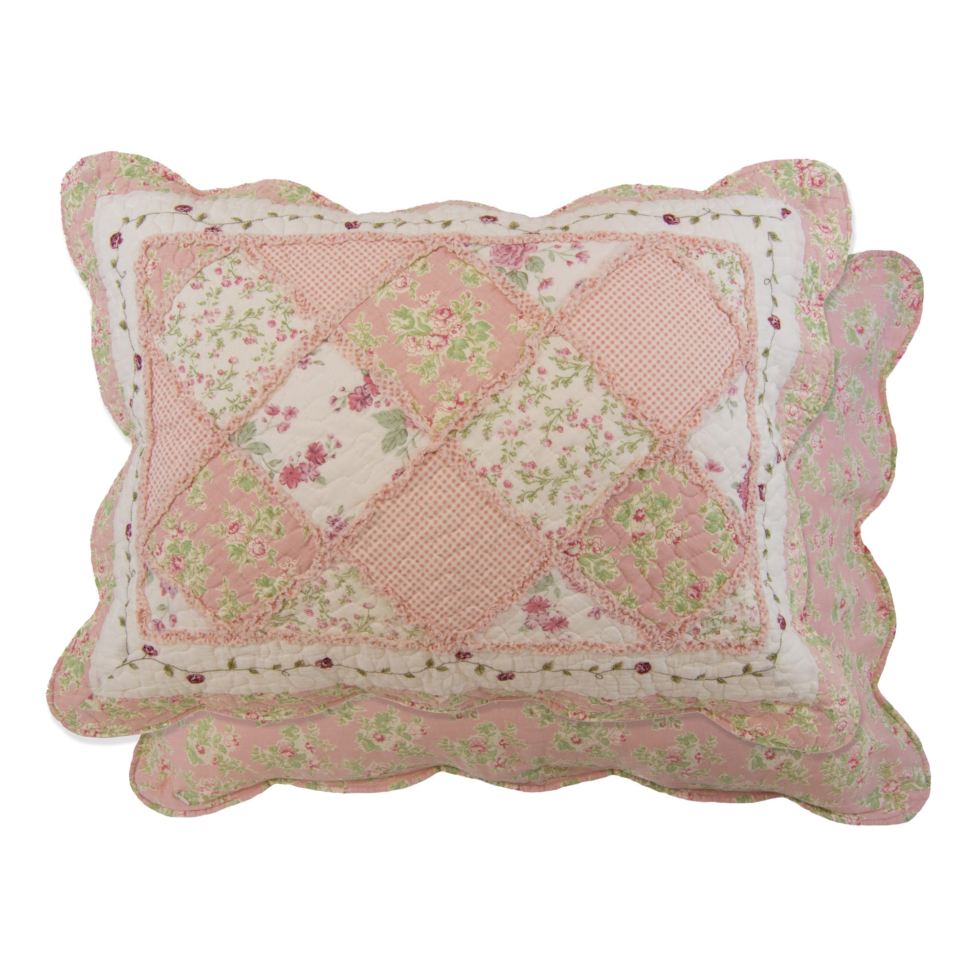 King Pink Cotton Reversible Quilt Set with Floral Patterns