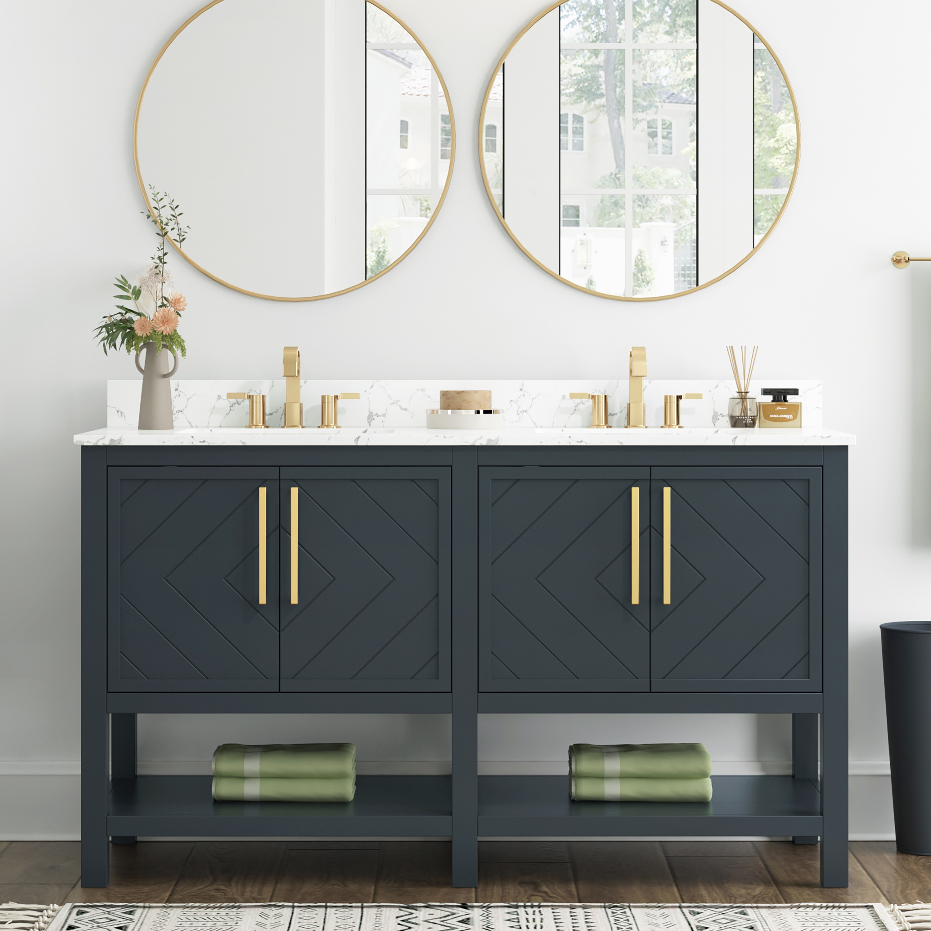 Origin 21 L22018-VS60-CGR Quillian 60-in Carbon Grey Undermount Double Sink Bathroom Vanity with White Engineered Stone Top