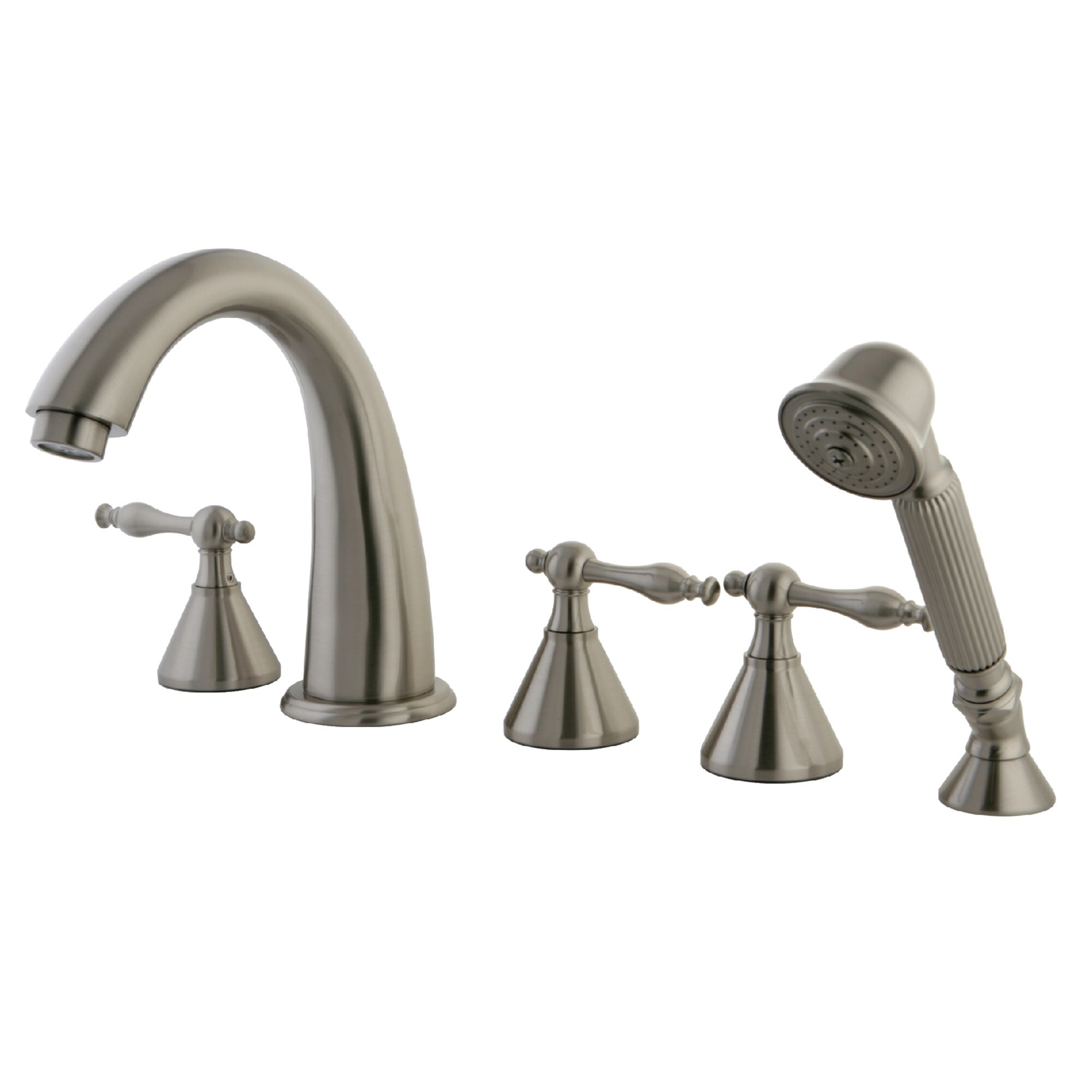 Kingston Brass WLKS23685NL Naples Brushed nickel 3-handle Deck-mount Roman High-arc Bathtub Faucet with Hand Shower ( Valve Included )