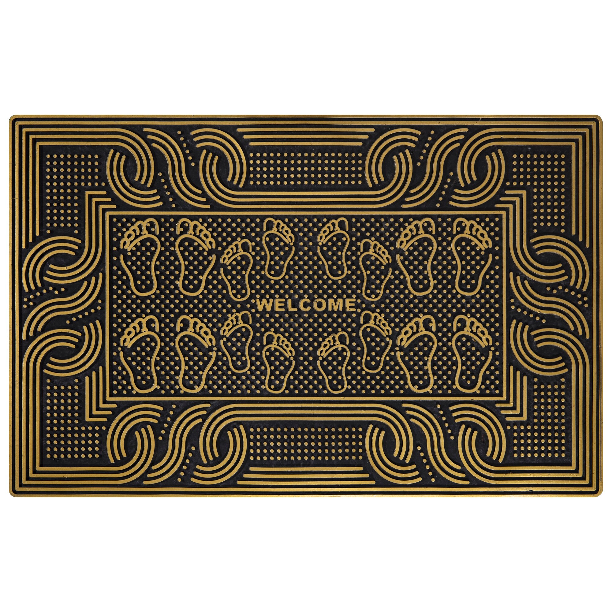 Ottomanson RD1011-18X28 2-ft x 3-ft Gold Rubber Rectangular Indoor or outdoor Decorative Welcome Door mat
