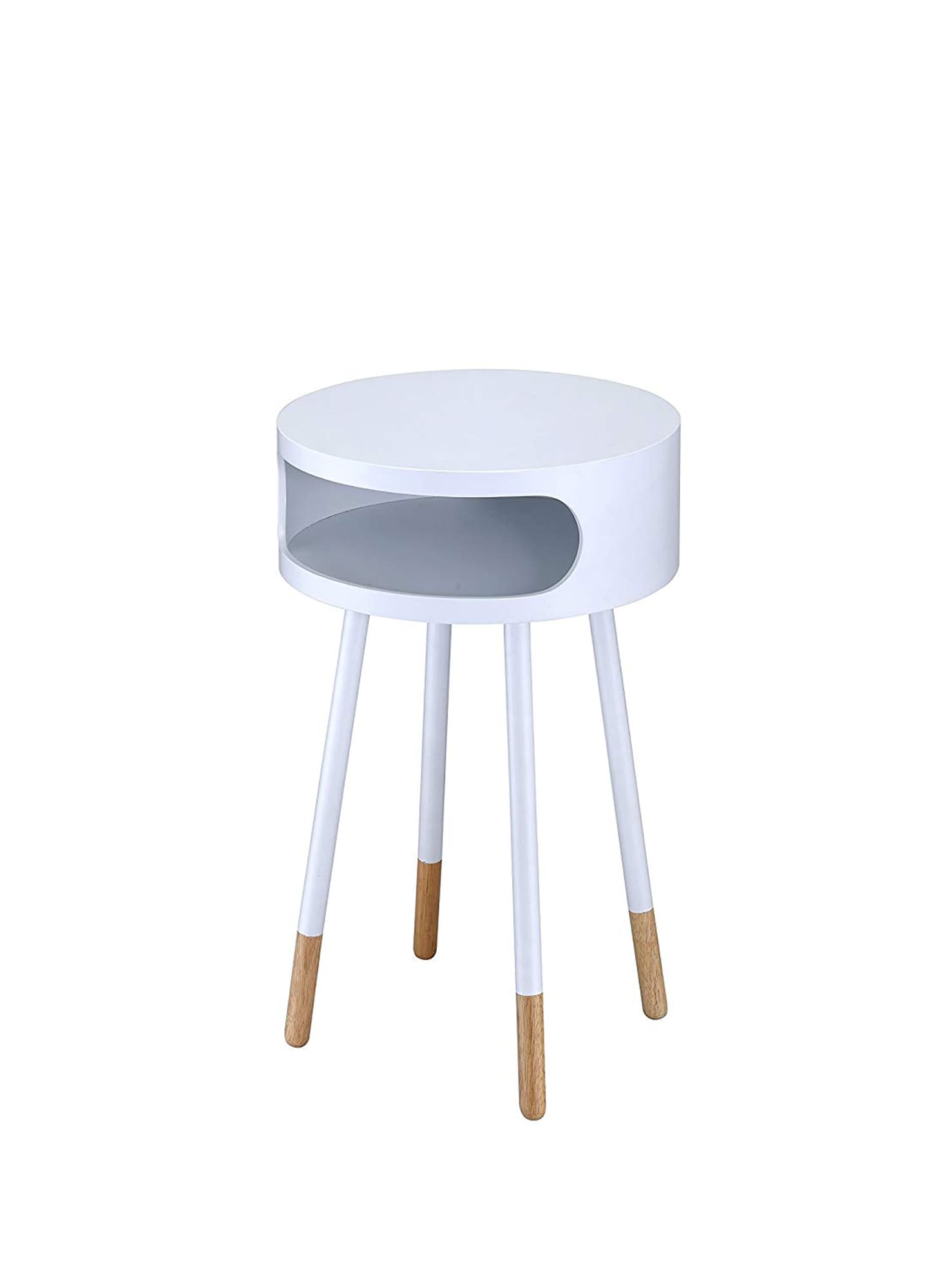 Benzara BM154603 16-in W x 26-in H White Wood Round Modern End Table with Storage Assembly Required