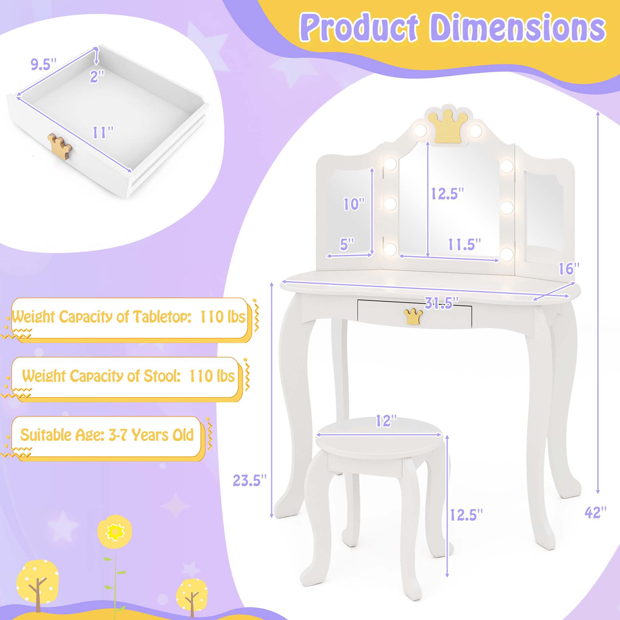 Costway HCST04643 Bedroom-Vanities - View #2