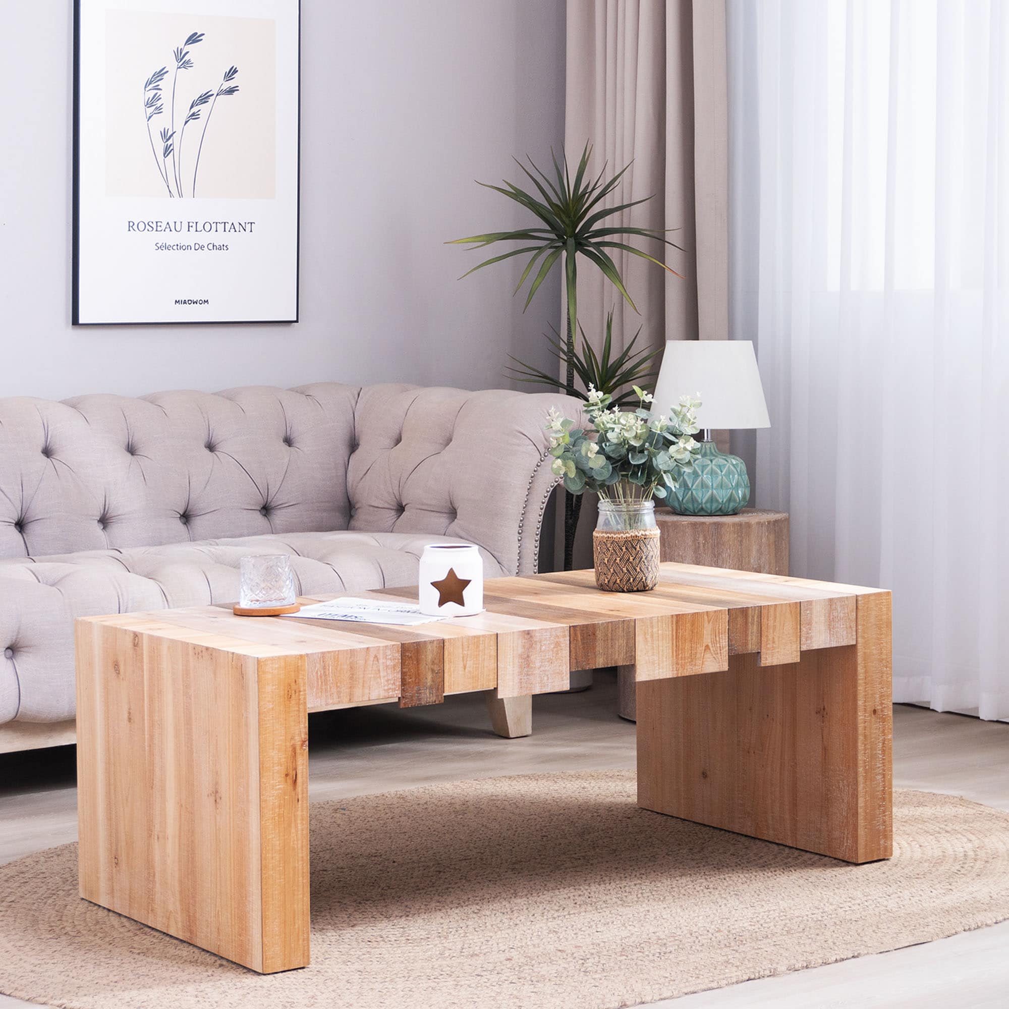 LOVMOR SF-Y-W2729P309445 48.2in  Rectangular Center Table for Living Room  – Stylish rectangular coffee table blends rustic charm with modern design perfect for farmhouse industrial and minimalist