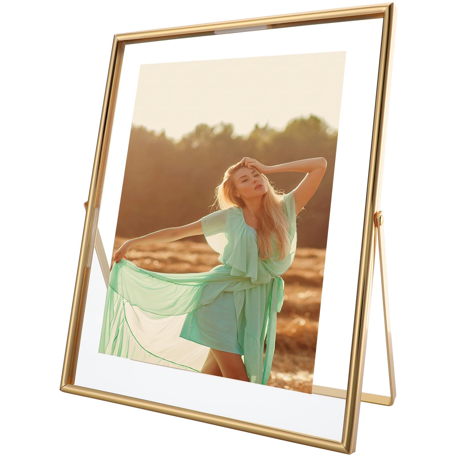 IUEST  Gold Floating Frame Eight by Ten Inches Vertical for Picture Seven by Nine Six by Eight Five by Seven Tabletop Photo Frames Classy Gift for