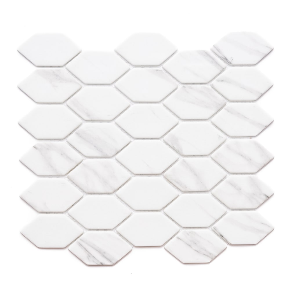 The Tile Life SELONHEXACA Sample - Serenity Carrara 4-in x 4-in Matte Glass Stone look Wall Tile
