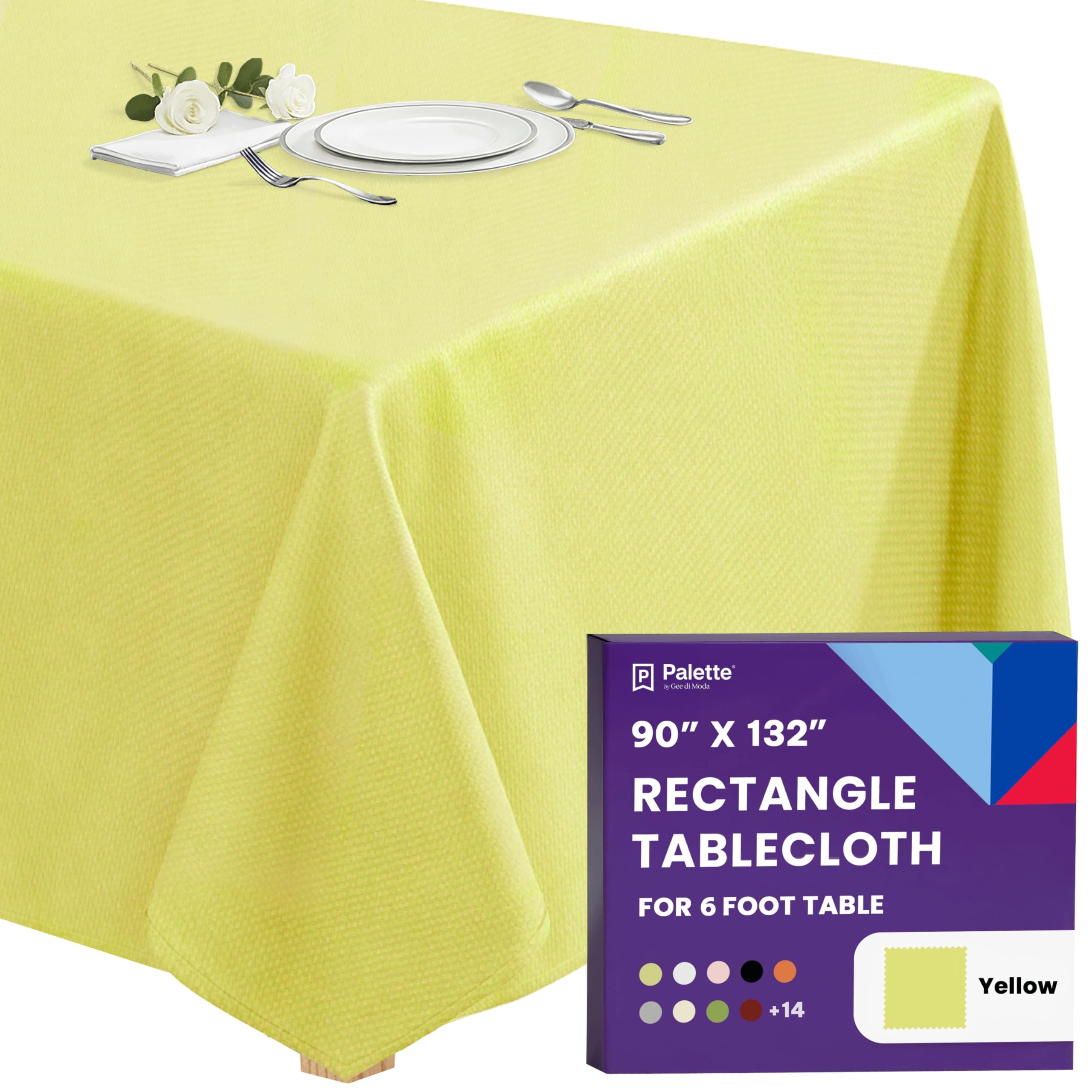 Gee Di Moda  Rectangle Tablecloth - 90 x 132 Inch Yellow Rectangle Table Cloth - Heavy Duty Washable Fabric - for Buffet Table Holiday Party Dinner Wedding and Baby Shower