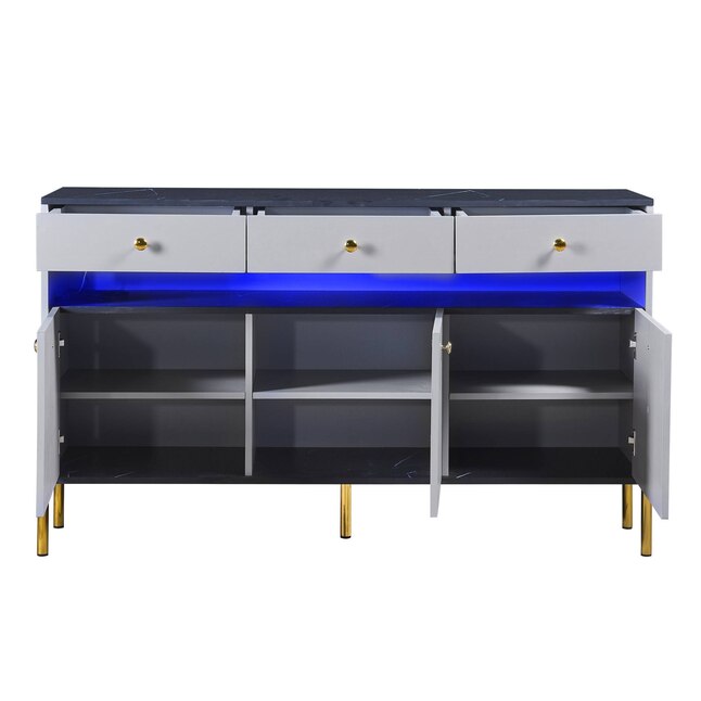 Yiekholo Contemporary Gray Wood Dresser with 6 Drawers, LED Light, and ...