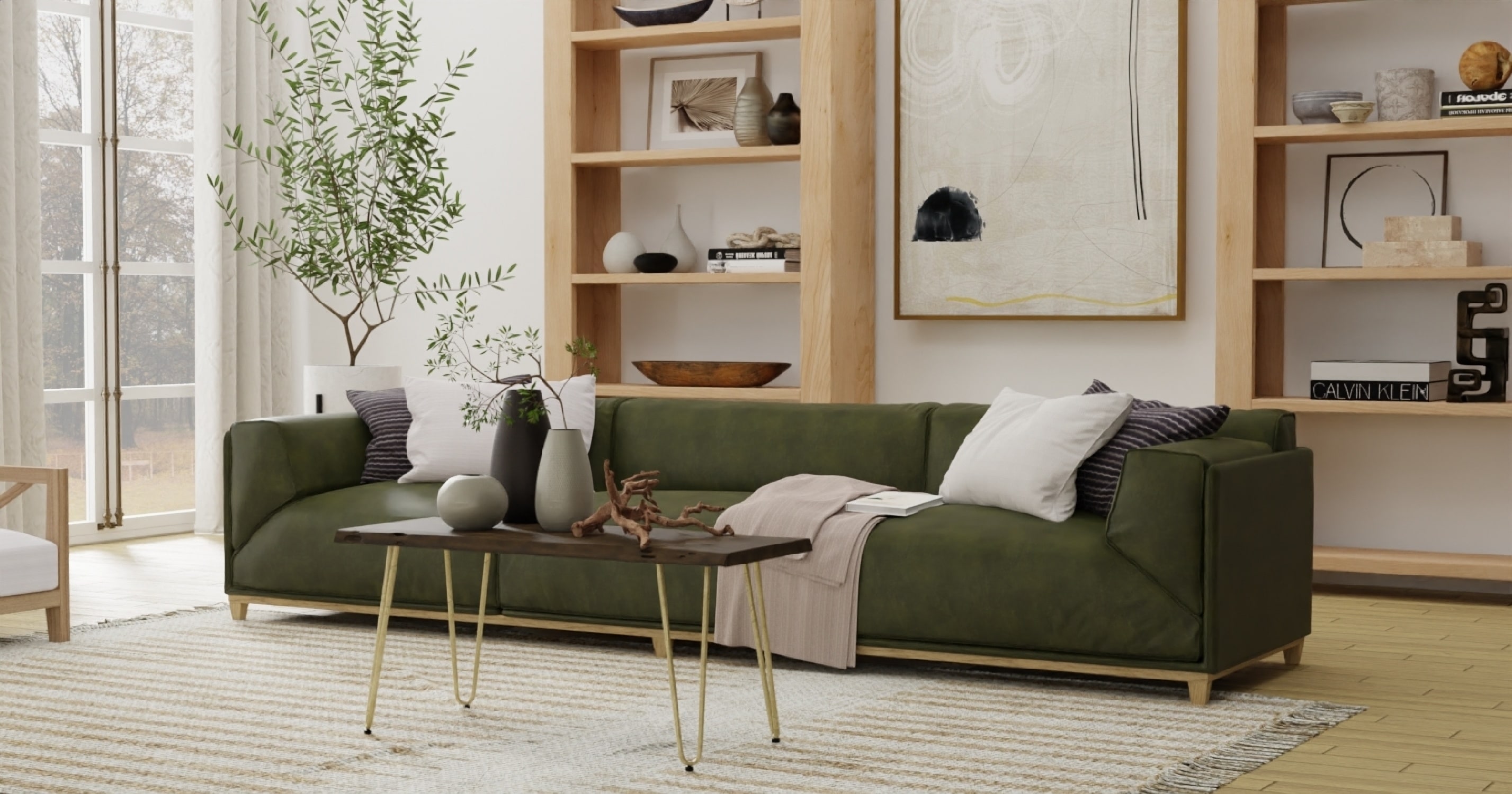 Seti Acacia Live Edge Rectangular Coffee Table in Elm and Gold