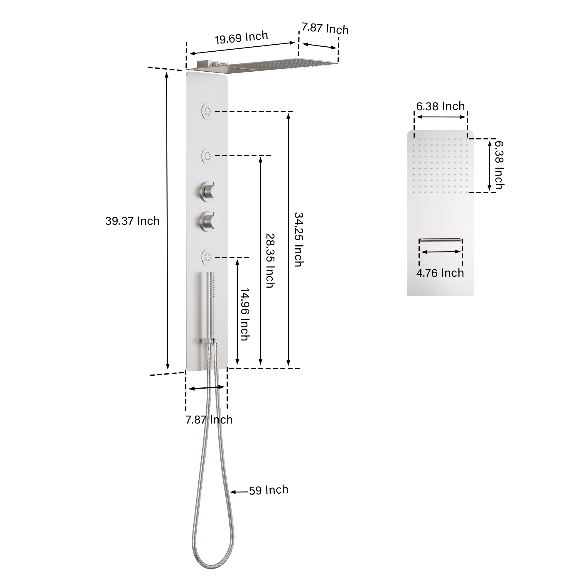 WELLFOR SPA-18037BG Showerhead-Bar-Panels - View #11