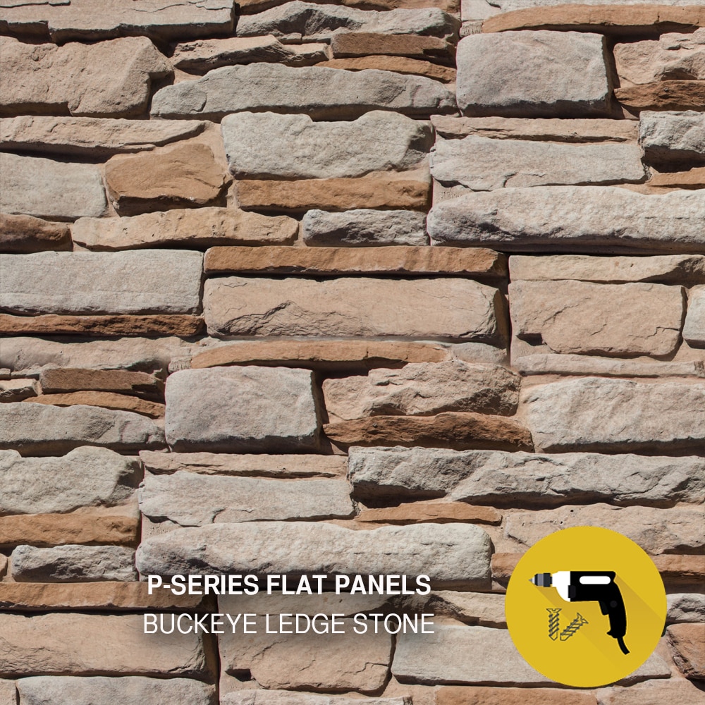 M-Rock BUCKEYEFLATS Buckeye Ledge Stone 4.9 Square feet Brown Base with brown, sandstone, and neutral stones Stone veneer
