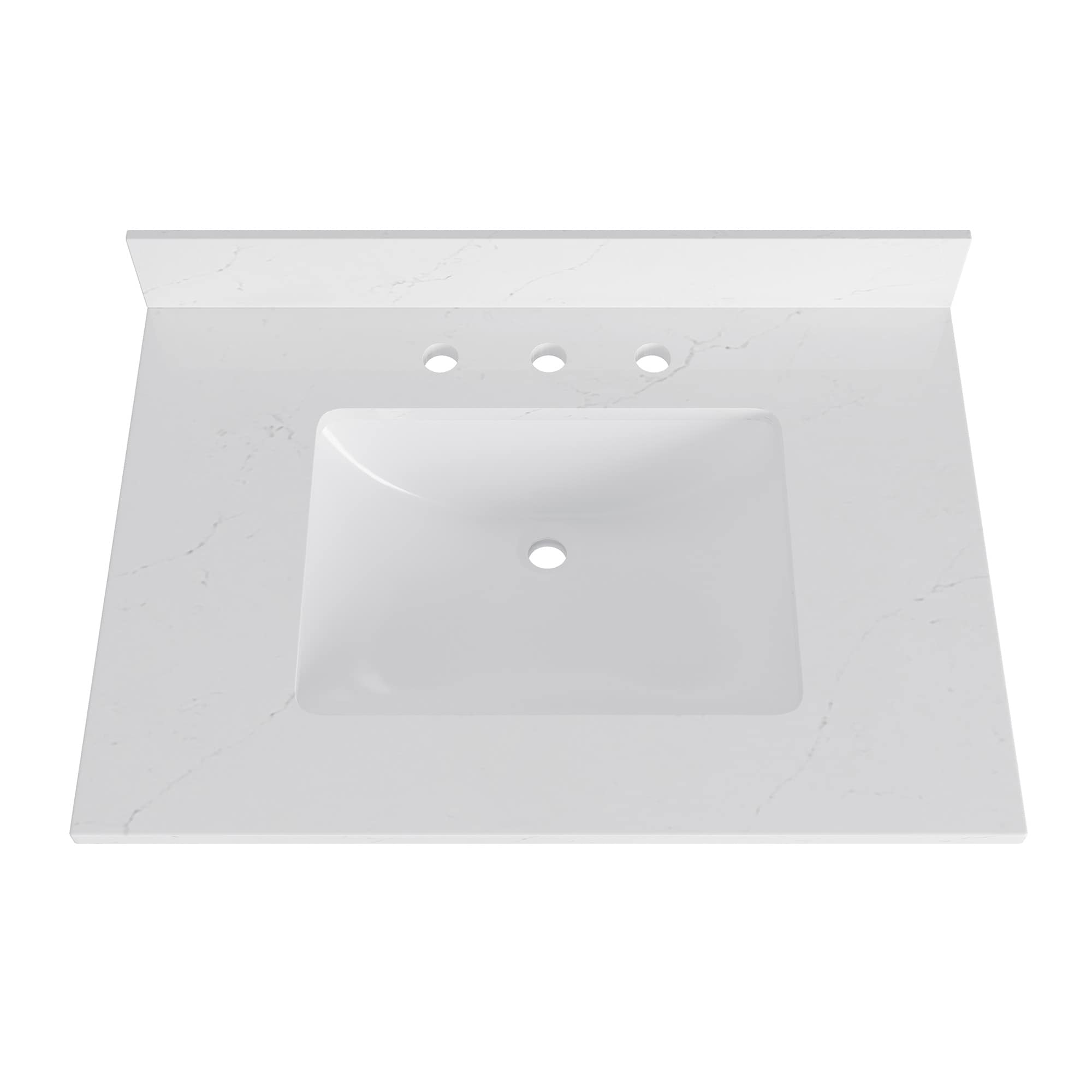 DELUXE LIVING VT0007 Bianco Bella 31-in x 22-in White Quartz Undermount Single sink 3-Hole Bathroom Vanity Top