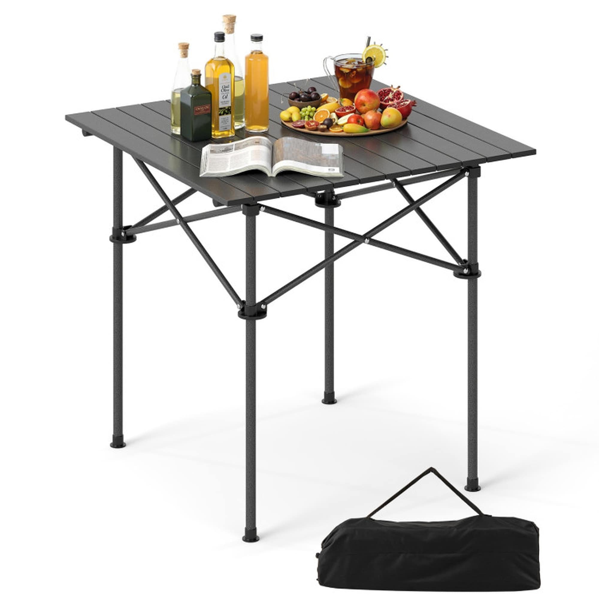 Boyel Living - Folding Roll up Camping Table with Metal Legs Black