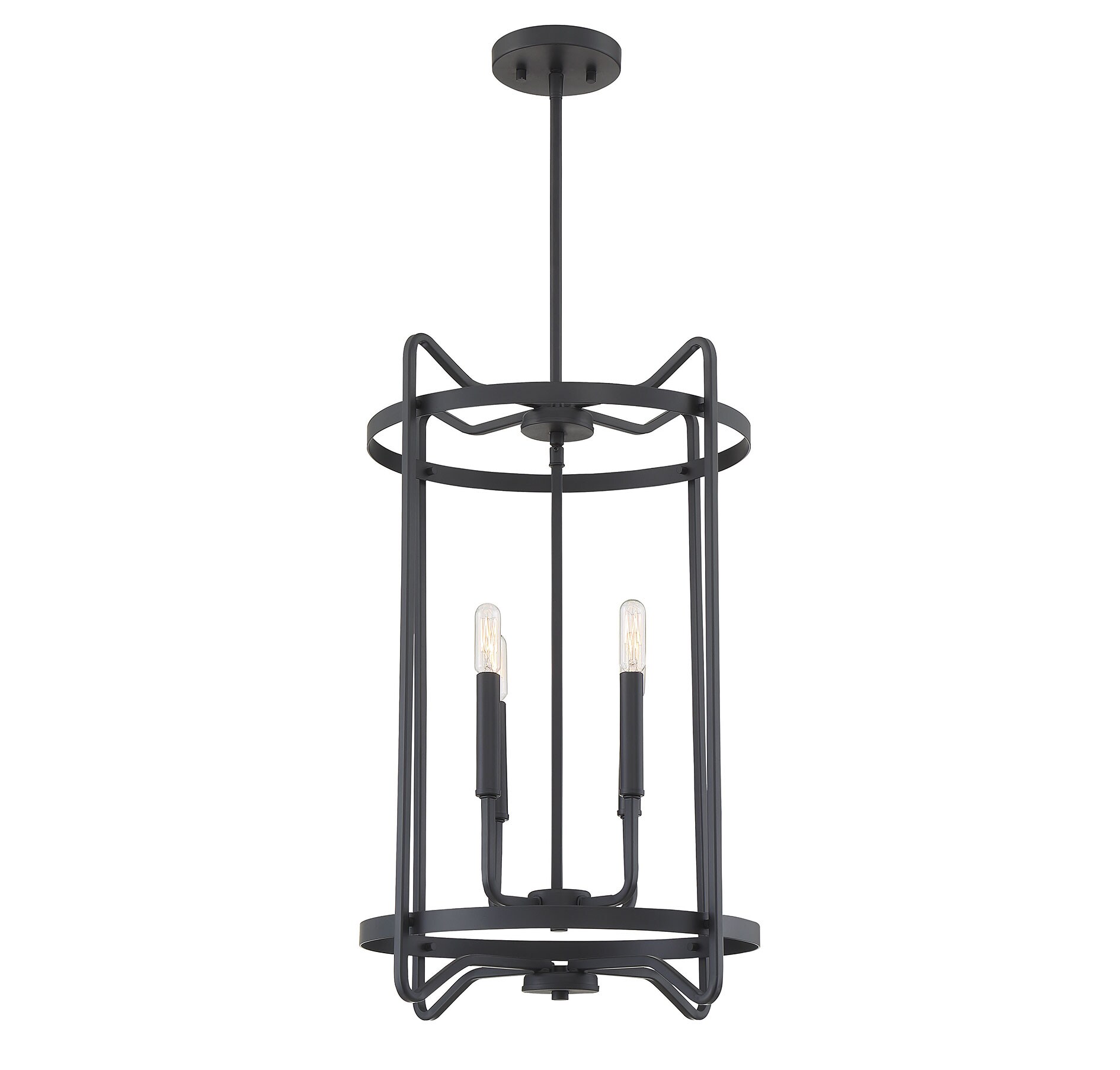 Transitional Matte Black 4-Light Adjustable Foyer Chandelier