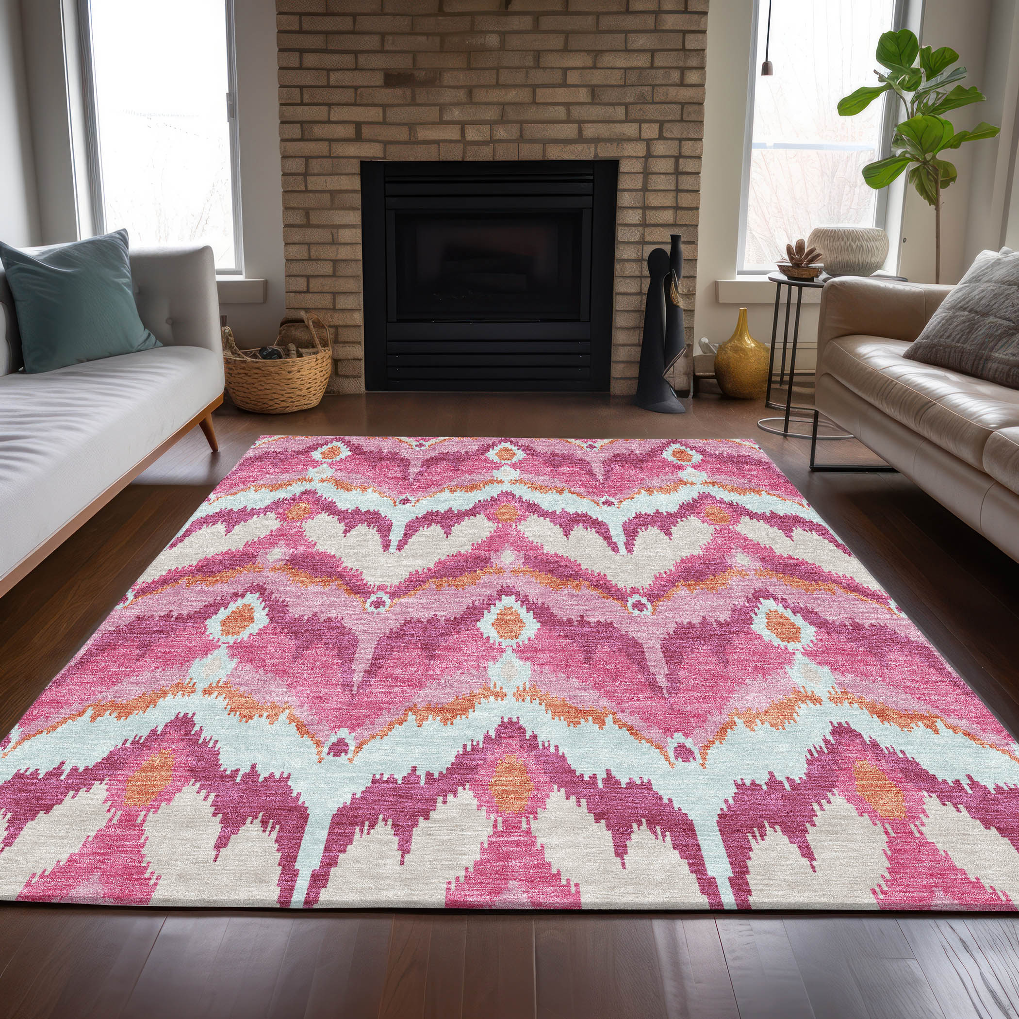 Addison Rugs ACN743PI5X8 Chantille ACN743PI 5 x 7 (ft) Polyester Pink Rectangular Indoor/Outdoor Geometric Machine washable Area rug