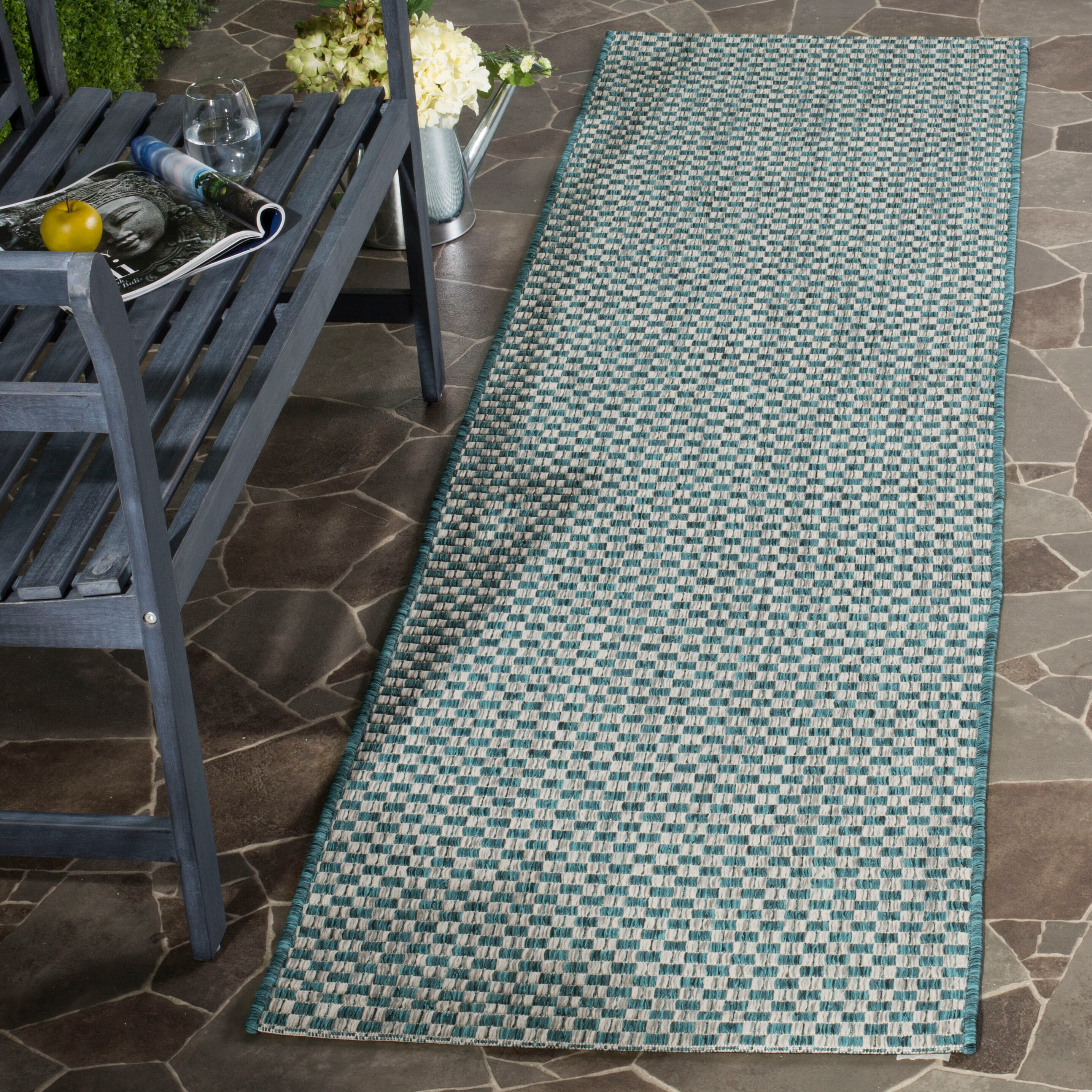 Safavieh CY8653-37221-212 Courtyard Salvador 2 x 12 (ft) Loomed Polypropylene Turquoise/Light Gray Rectangular Indoor/Outdoor Coastal Runner rug