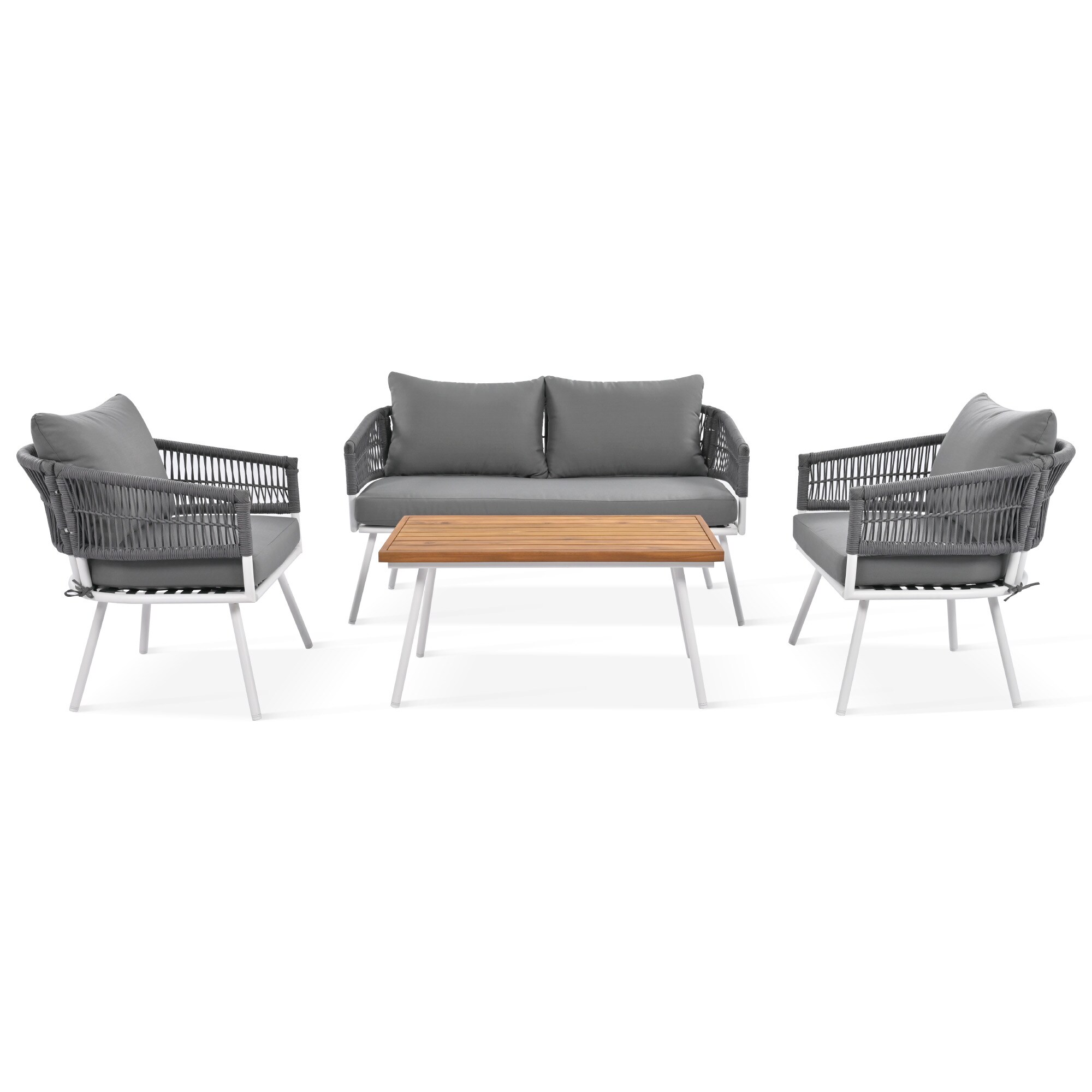 JIMSMAISON BOKKPCS01-GR 4 -Piece Woven Patio Conversation Set with Gray Cushions