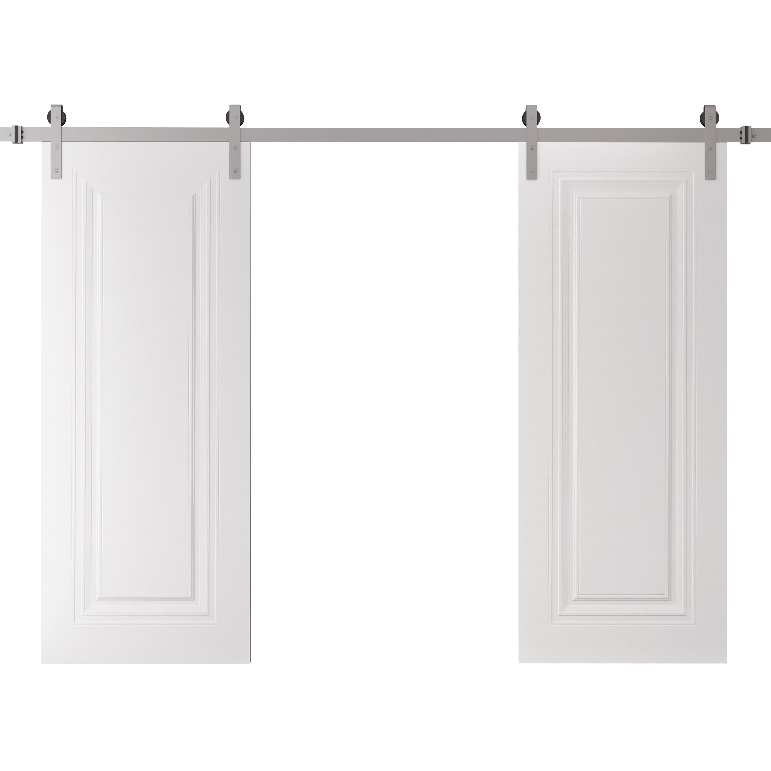 SARTODOORS Double Barn Door 64 x 96 inches BASIC 9111 White 13FT Silver Rail Track Set Solid Panel Interior Doors