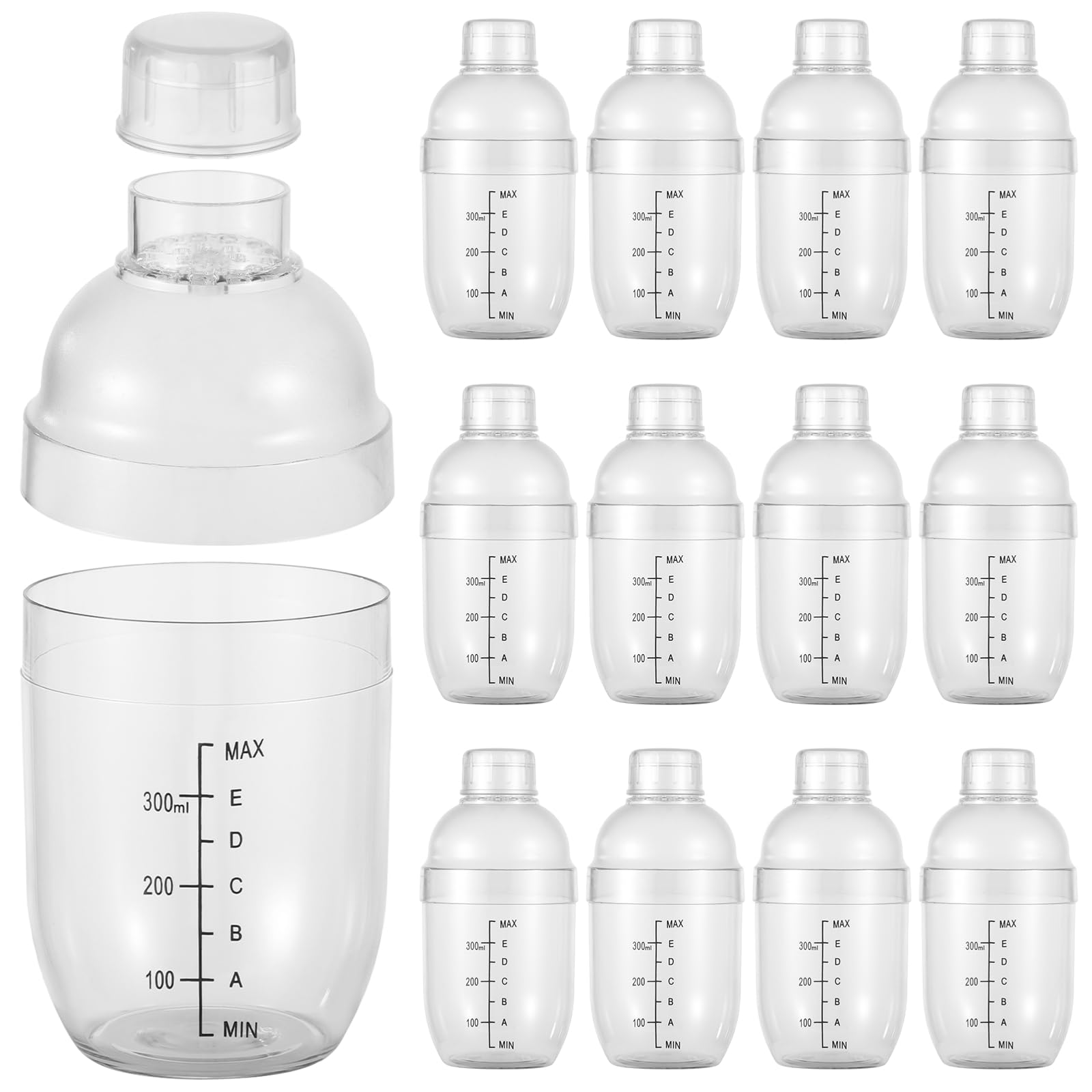 Aoibox  12 Pack Clear 12 oz Plastic Cocktail Shaker Bottles with Strainer Bartender Drink Mixer Set Shakers